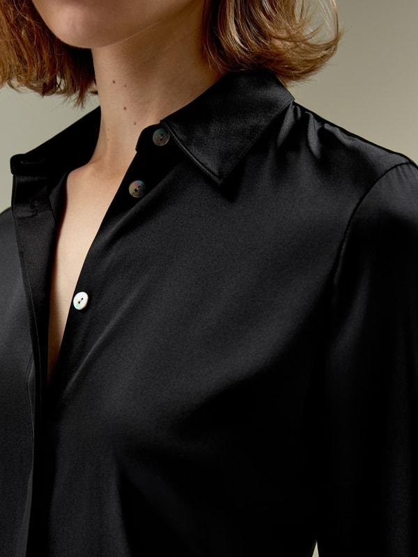 LILYSILK Silk Shirt Women - Black Natural Silk - Gorgeous Hidden Placket Tops XS Product Image