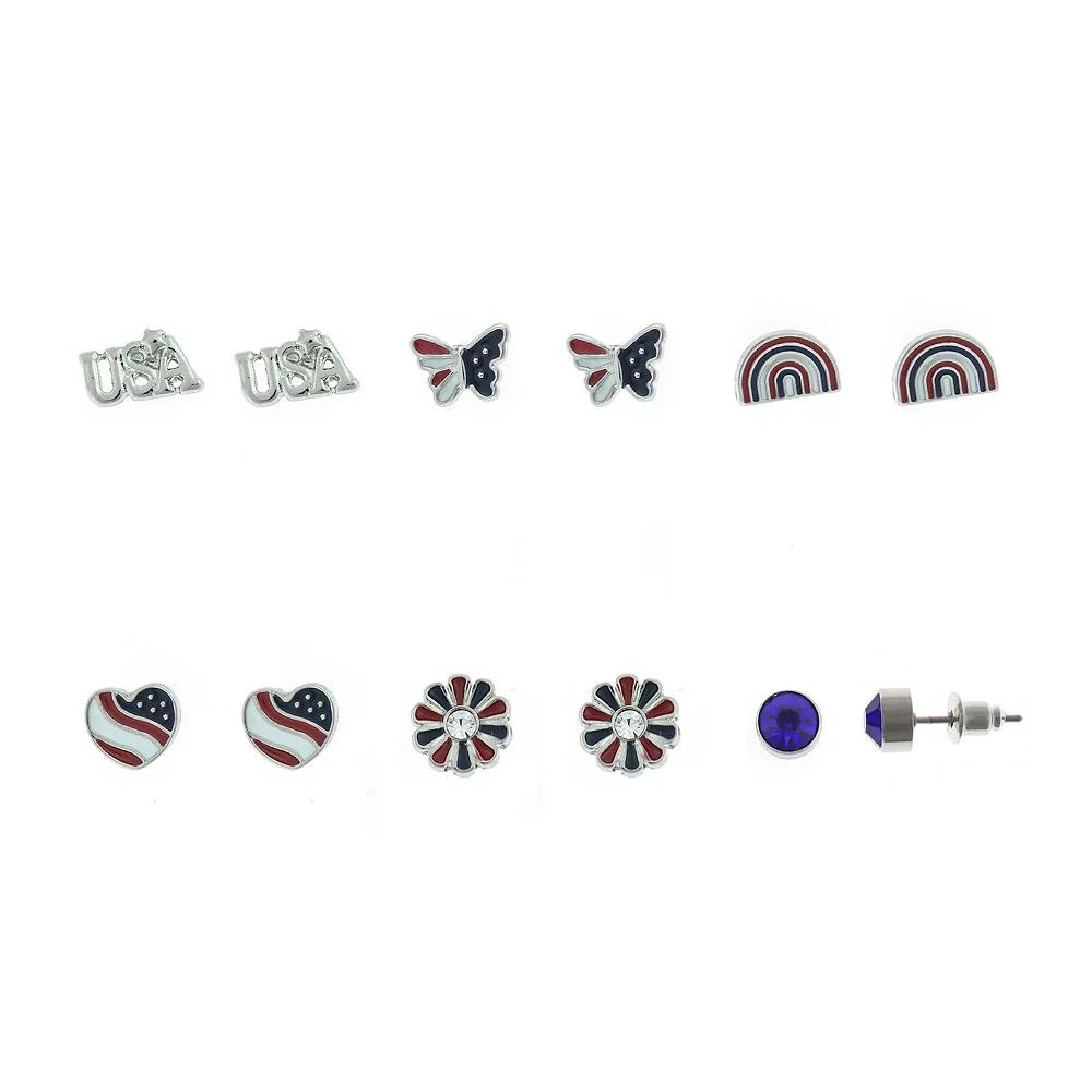 Celebrate Together™ Silver Tone USA Patriotic 6 Pack Earrings Set, Women's, Multi Product Image