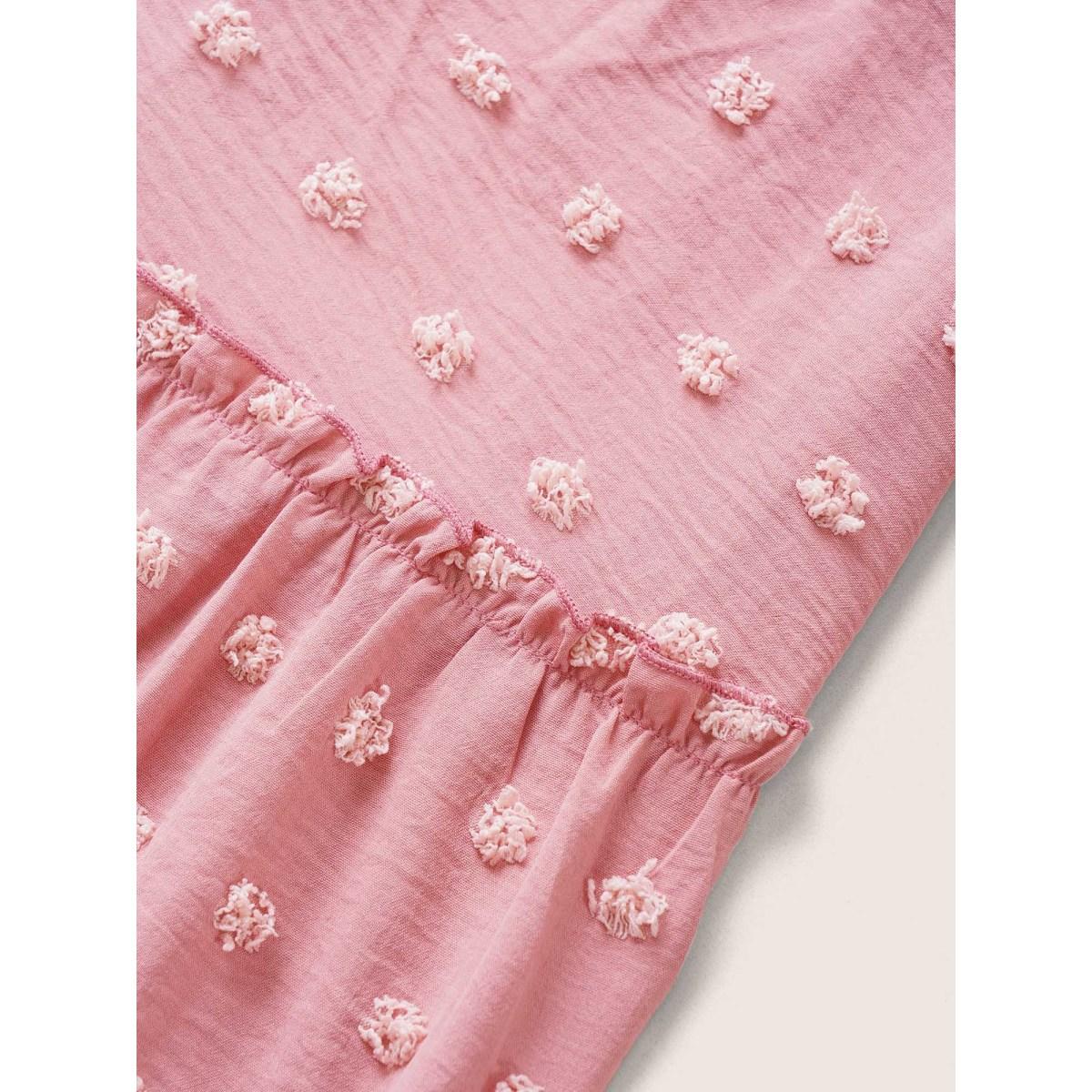 Plus Size Solid Textured Patchwork Frill Trim Belted Dress Watermelon Women Elegant Non Round Neck Short sleeve Curvy Midi Dress BloomChic 26/4X Product Image