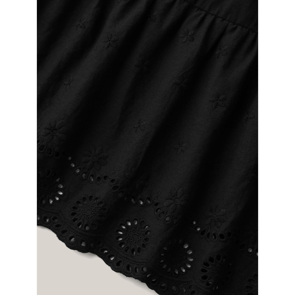Plus Size Cotton Embroidered Lace Tiered Hem Skirt Women Black Elegant Gathered Bodycon Low stretch Slanted pocket Everyday-Elegant Skirts BloomChic 22-24/3X Product Image