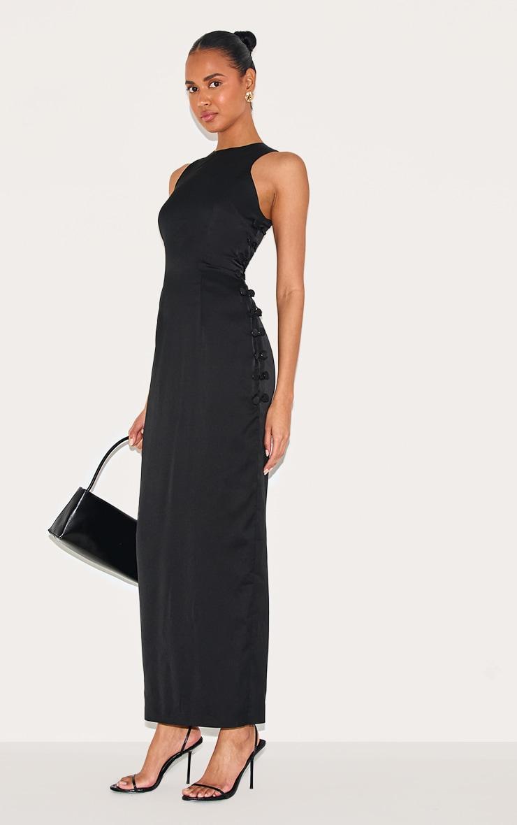 Black Woven Racer Button Detail Midaxi Dress Product Image