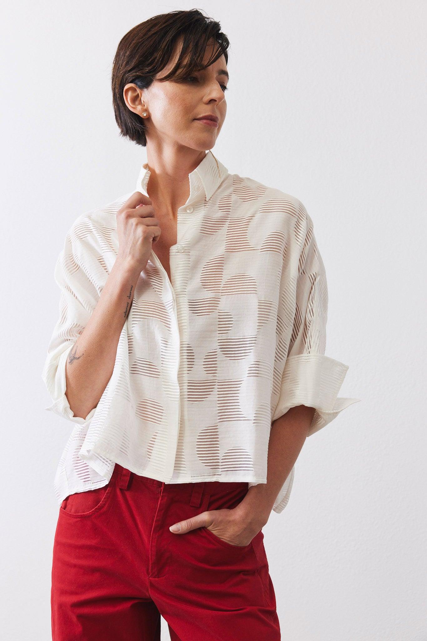 Oversized Geo Sheer Cropped Blouse Product Image