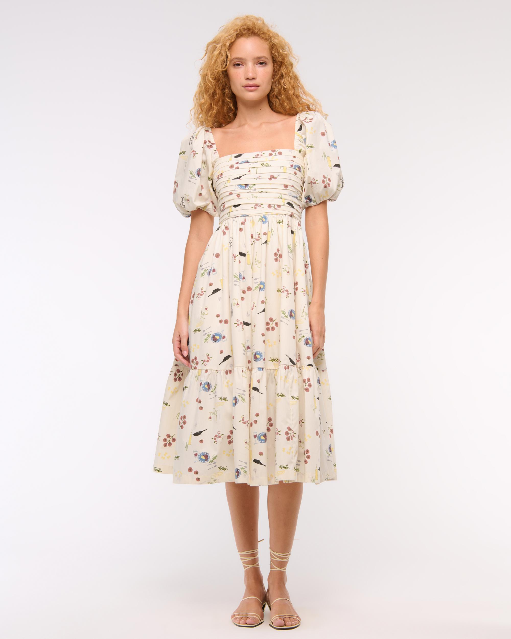 The A&F Emerson Poplin Puff Sleeve Midi Dress Product Image