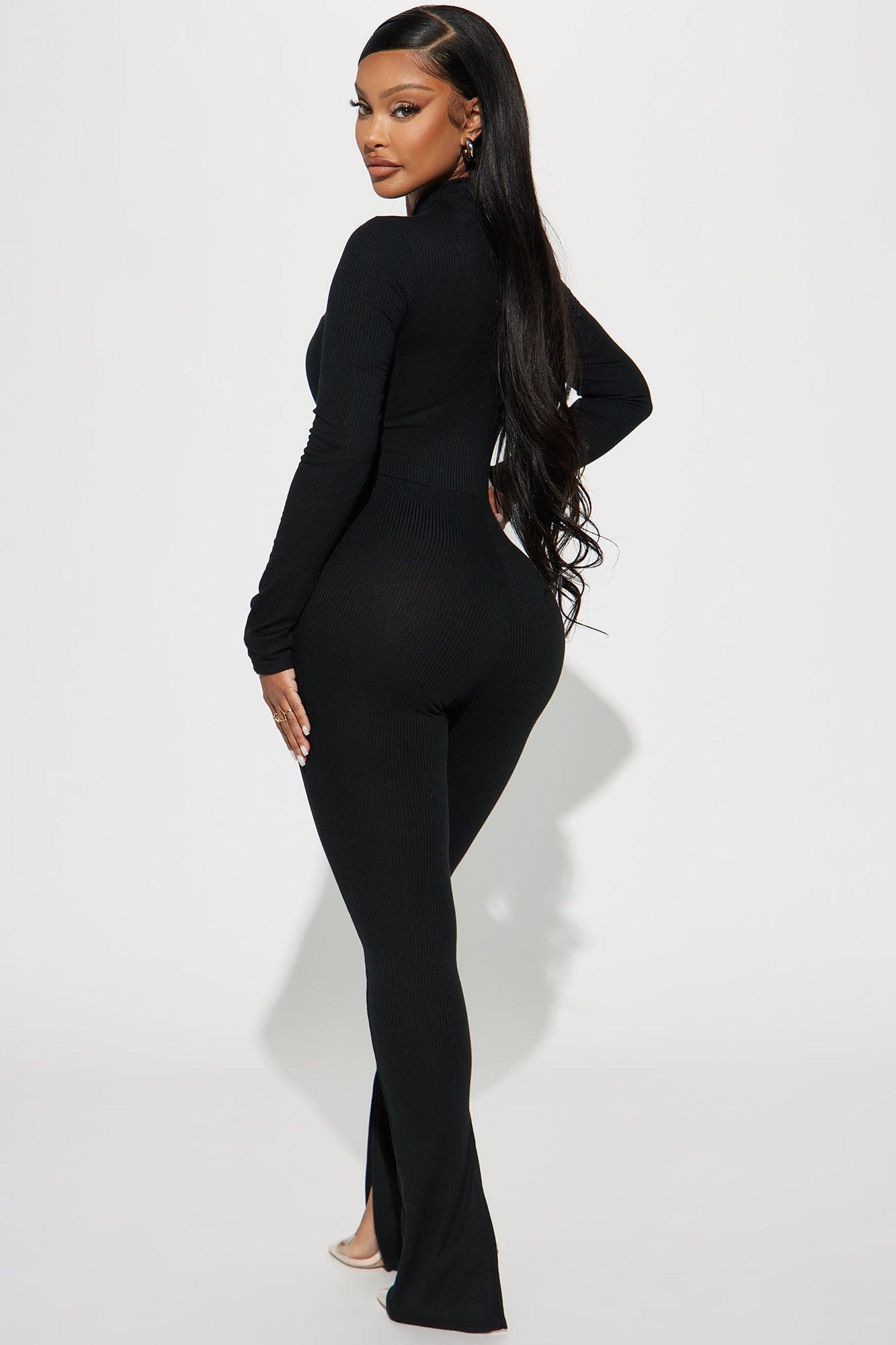 Harlow Heavy Ribbed Jumpsuit - Black Product Image