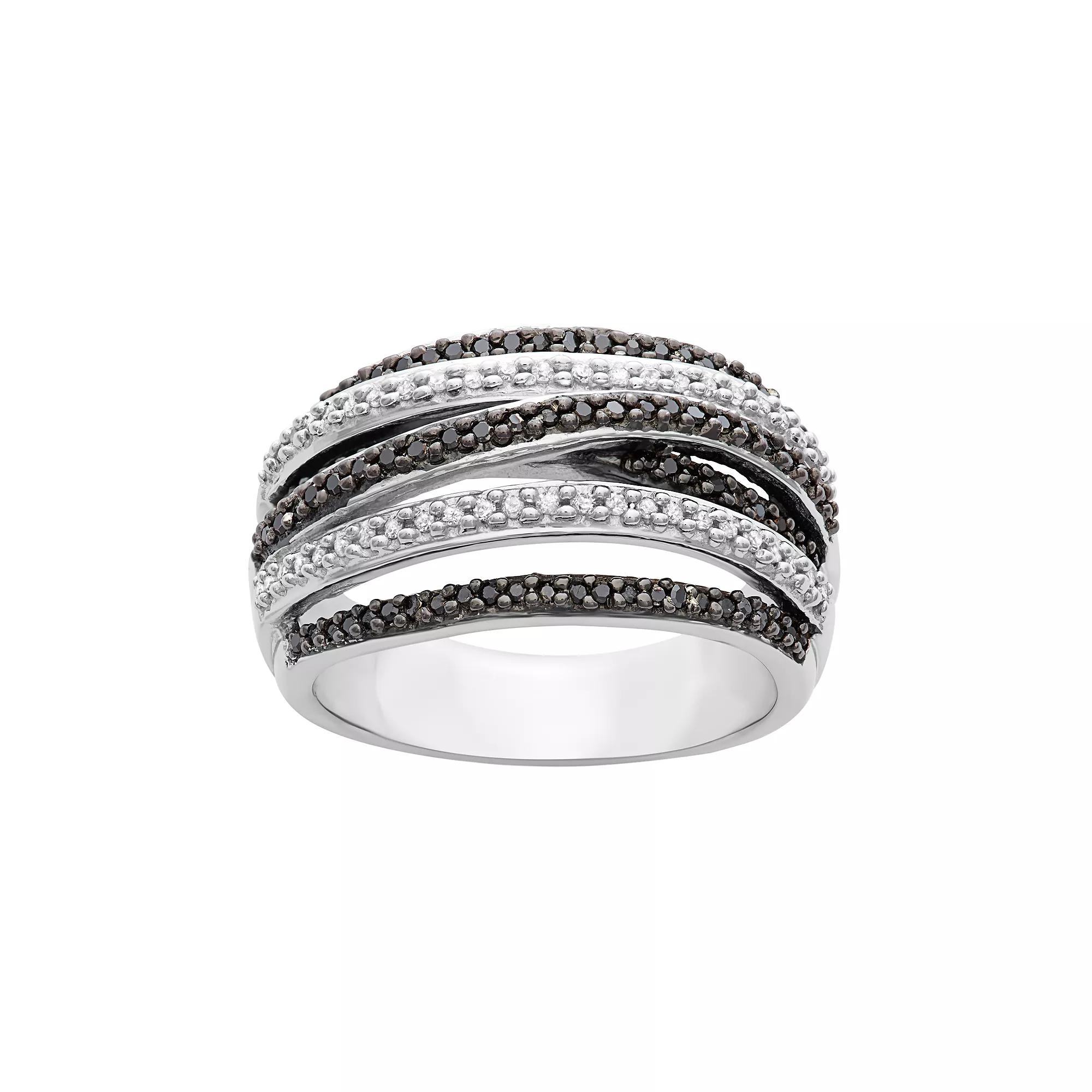 Jewelexcess 1/2 Carat T.W. Black and White Diamond Sterling Silver Multirow Ring, Womens Product Image