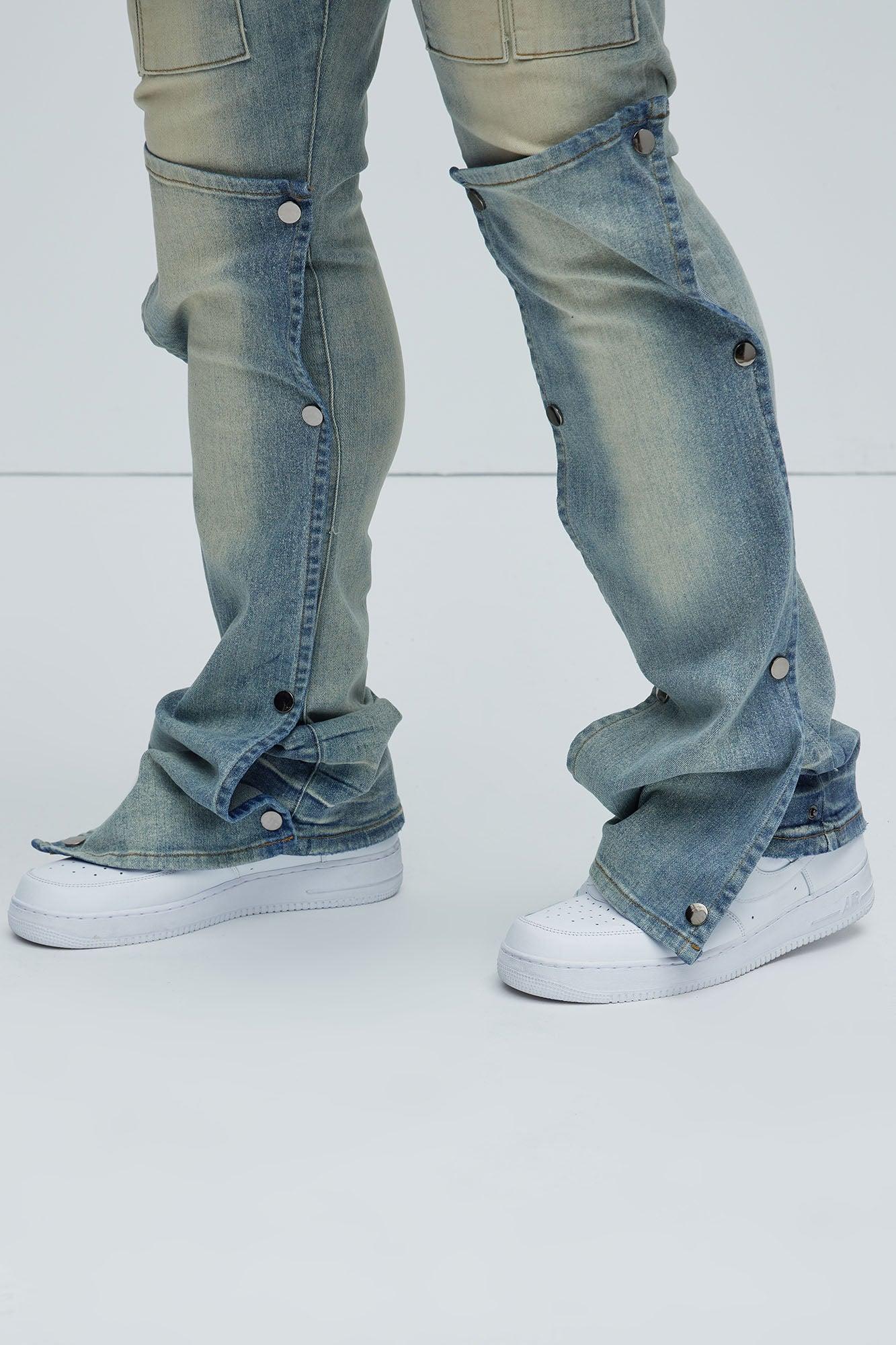 Utility Snap Pockets Flare Jeans - Light Wash Product Image
