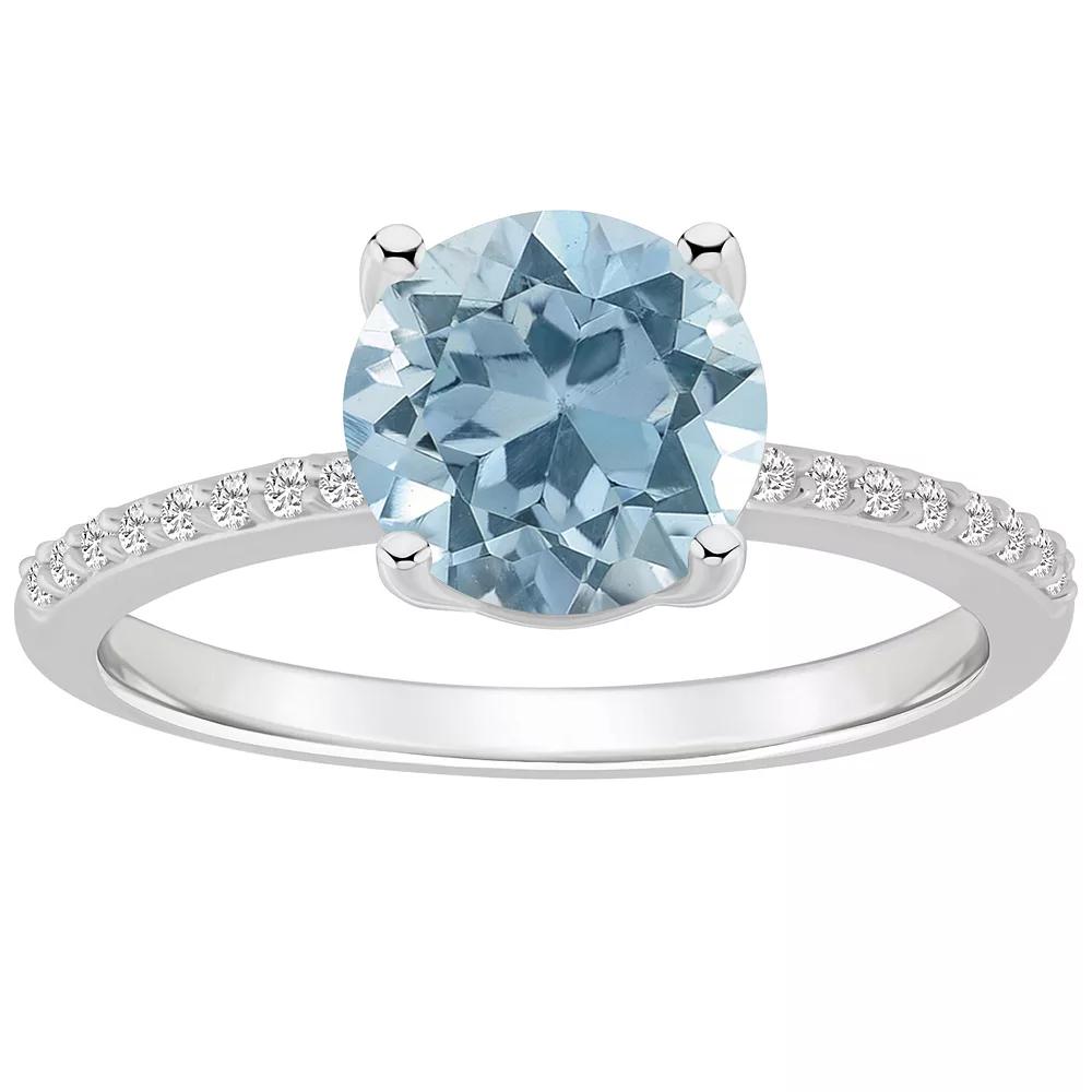 Alyson Layne 14k White Gold Round Sky Blue Topaz & 1/10 Carat T.W. Diamond Ring, Women's, Size: 9 Product Image