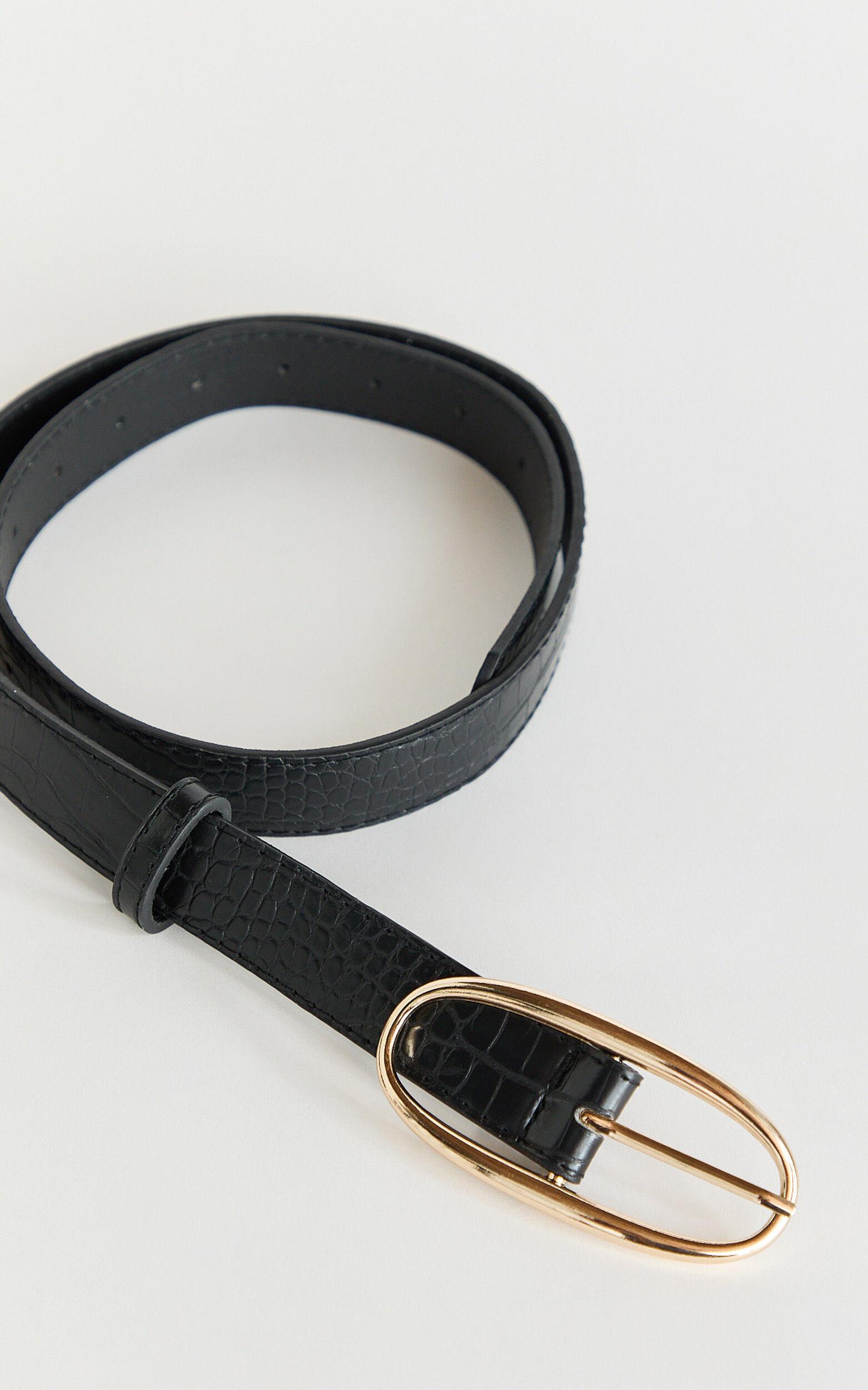 Demi Belt -  Croc Thin Belt in Black Croc Product Image