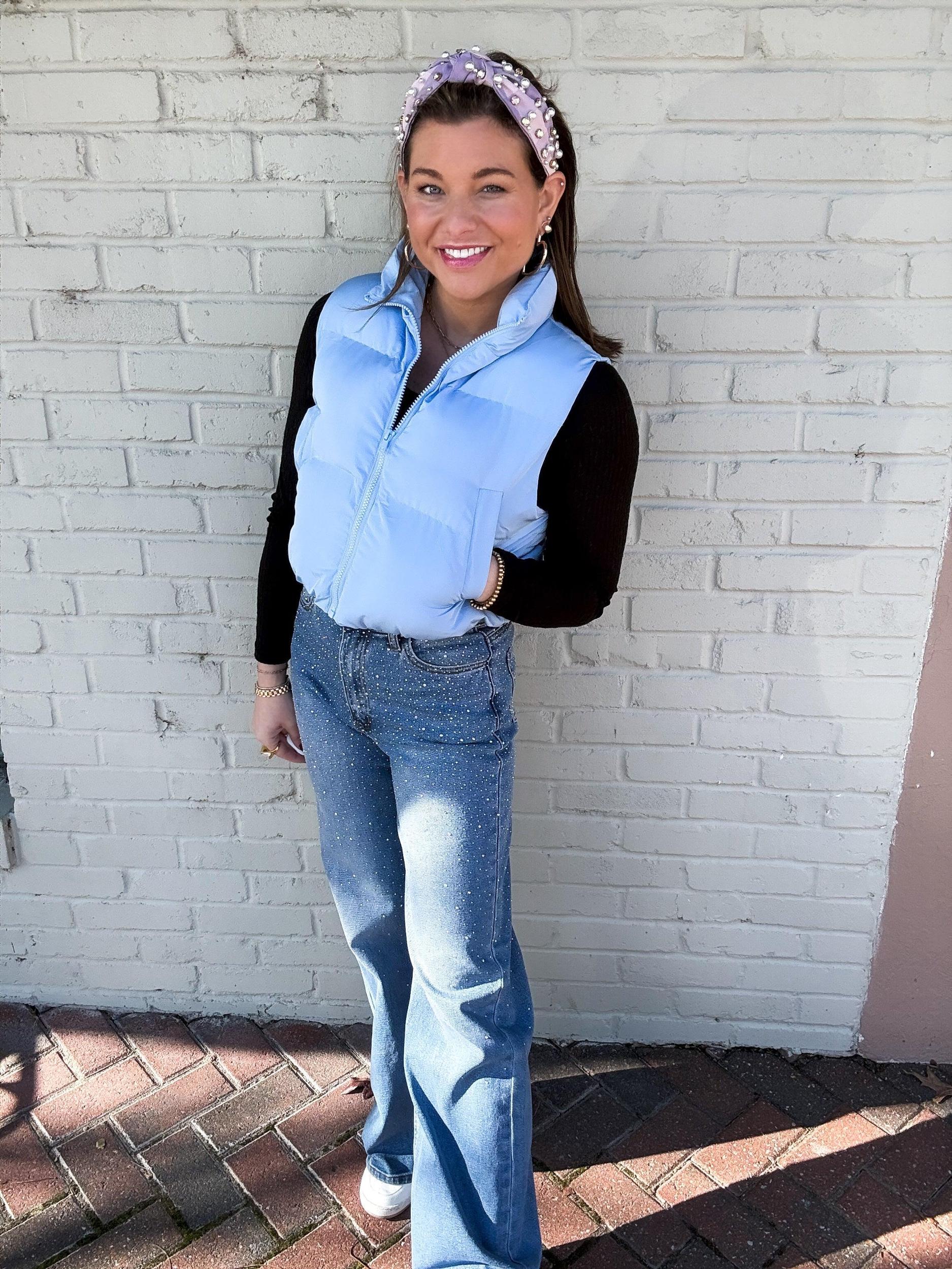 Powder Blue Bow Puffer Vest Product Image