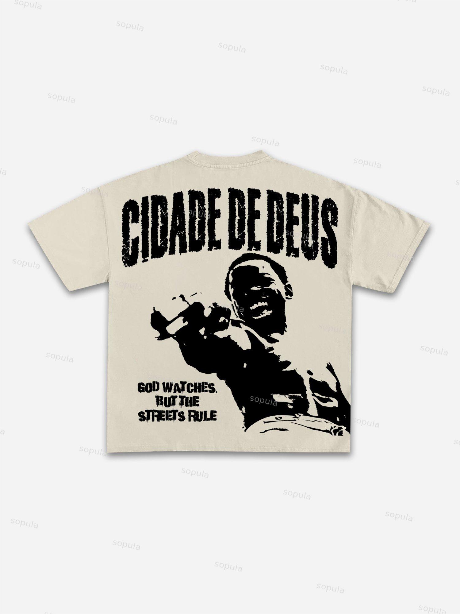 Vintage Cowboy Rock Ghost Graphics Cotton T-shirt Product Image