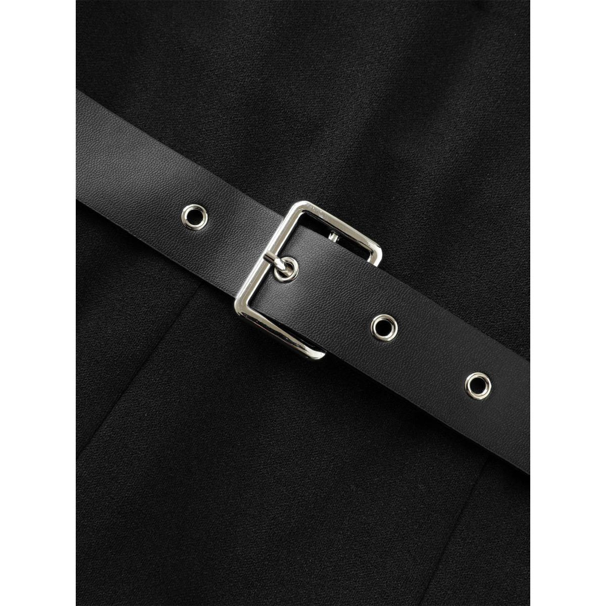 Plus Size 2-in-1 Color Contrast Belted Midi Dress Black Women Office Shirt collar Extra Long Sleeve Curvy BloomChic 10/M Product Image