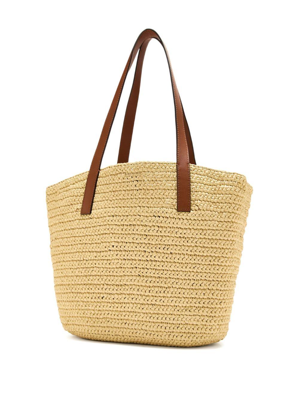 raffia leather-handle tote bag Product Image