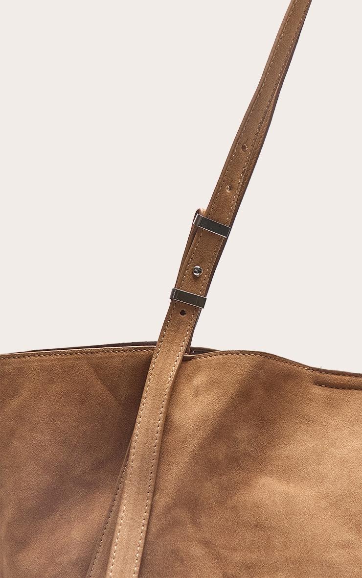 Tan Faux Suede Adjustable Strap Tote Bag Product Image