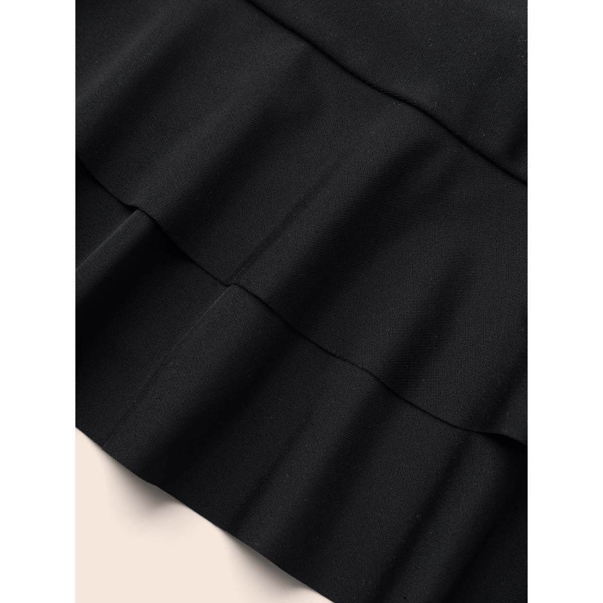 Plus Size Ruched Front Layered 2-in-1 Asymmetrical Hem Swim Dress Women's Swimwear Black Resort Bodycon Heart neckline High stretch Curve Swim Dresses BloomChic 10/M Product Image