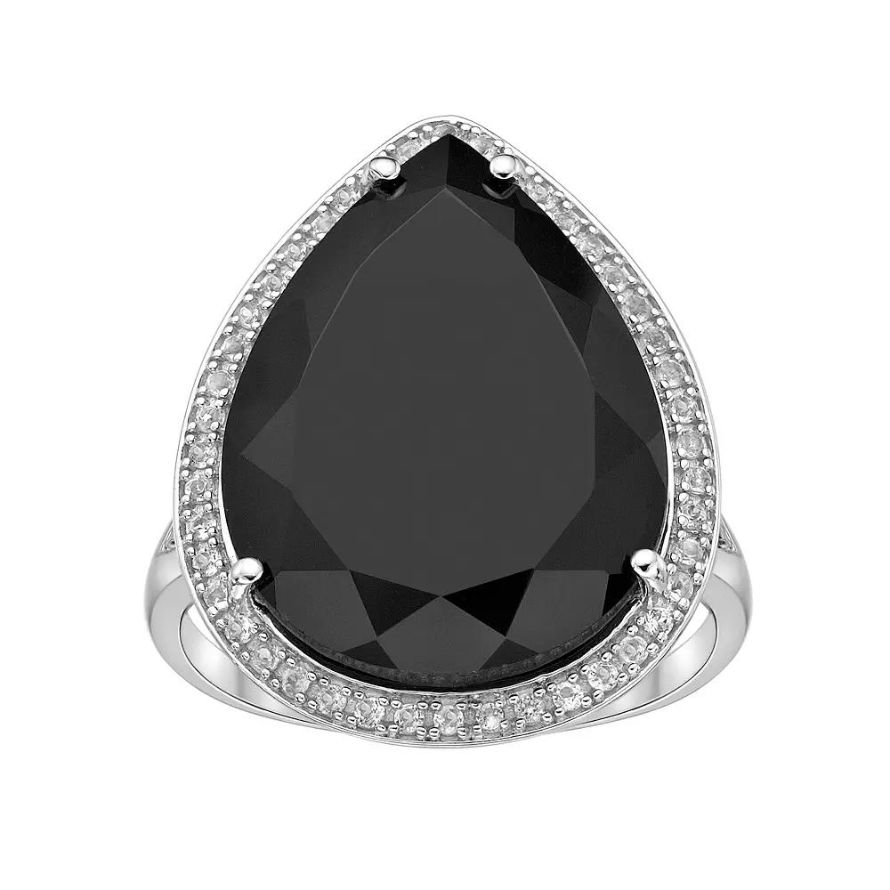 Gemminded Sterling Silver Black Onyx & White Topaz Pear-Shaped Ring, Women's, Size: 8 Product Image