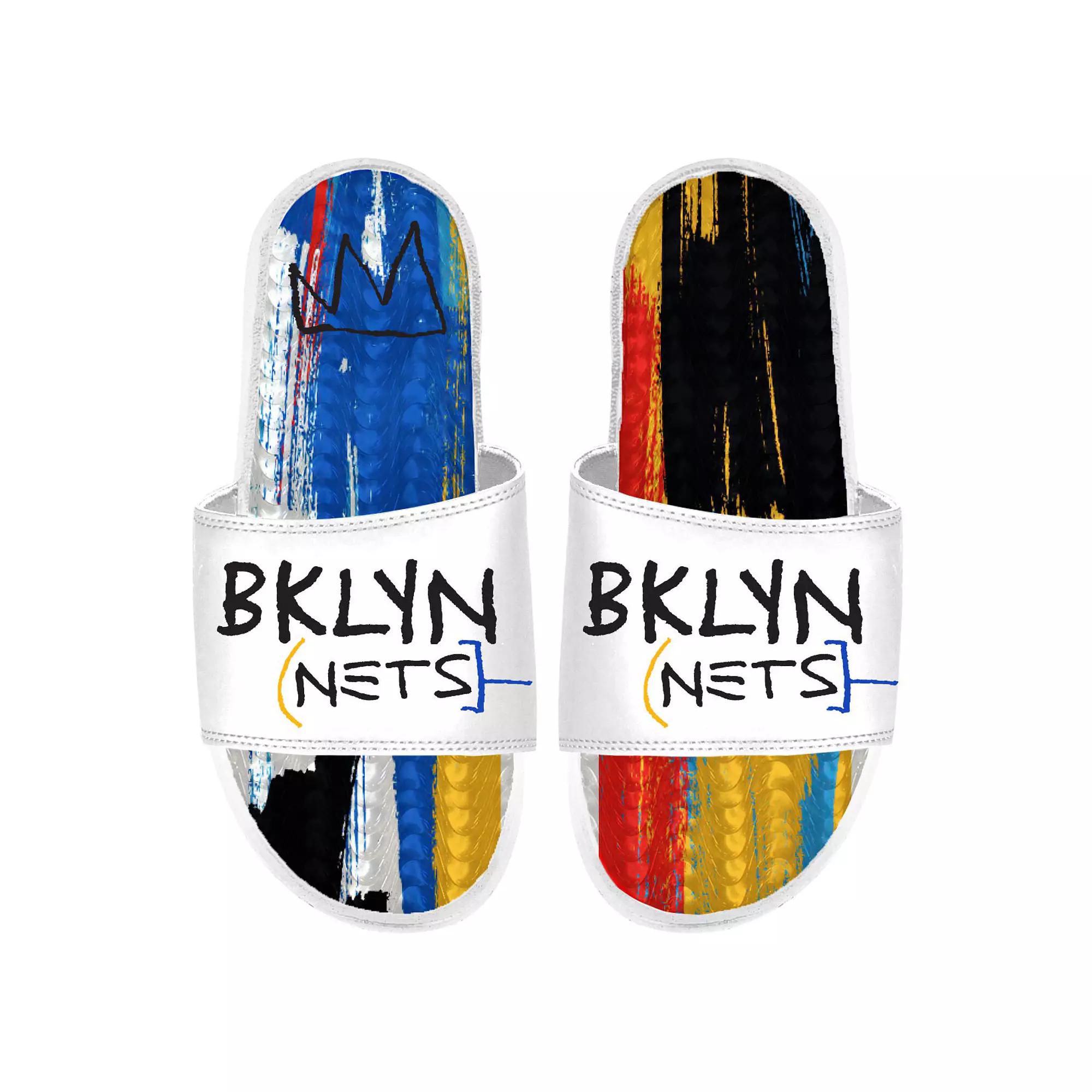 ISlide White Brooklyn Nets 2022/23 City Edition Gel Slide Sandals, Men's, Size: 6 Product Image