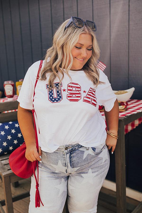 USA Flag Print Graphic Tee Curves Product Image