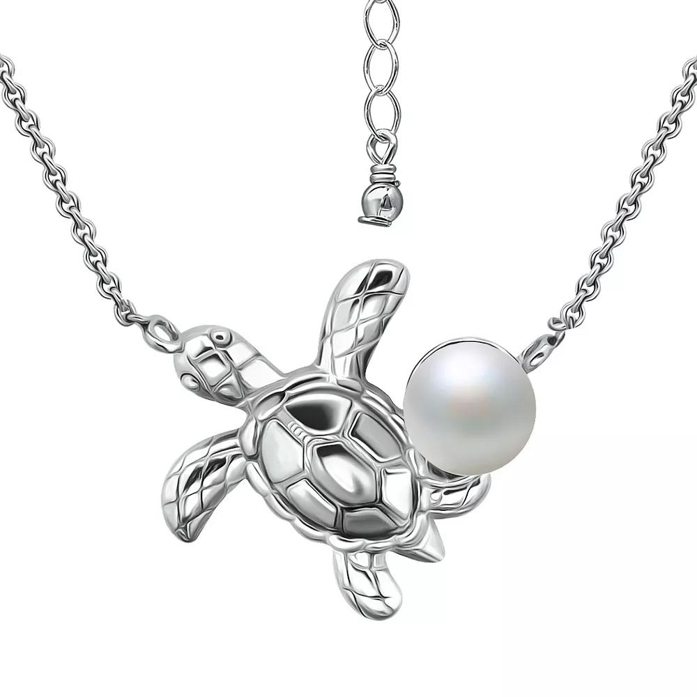 Aleure Precioso Sterling Silver Sea Turtle & Freshwater Cultured Pearl Pendant Necklace, Women's, Size: 18", Silver Tone Product Image