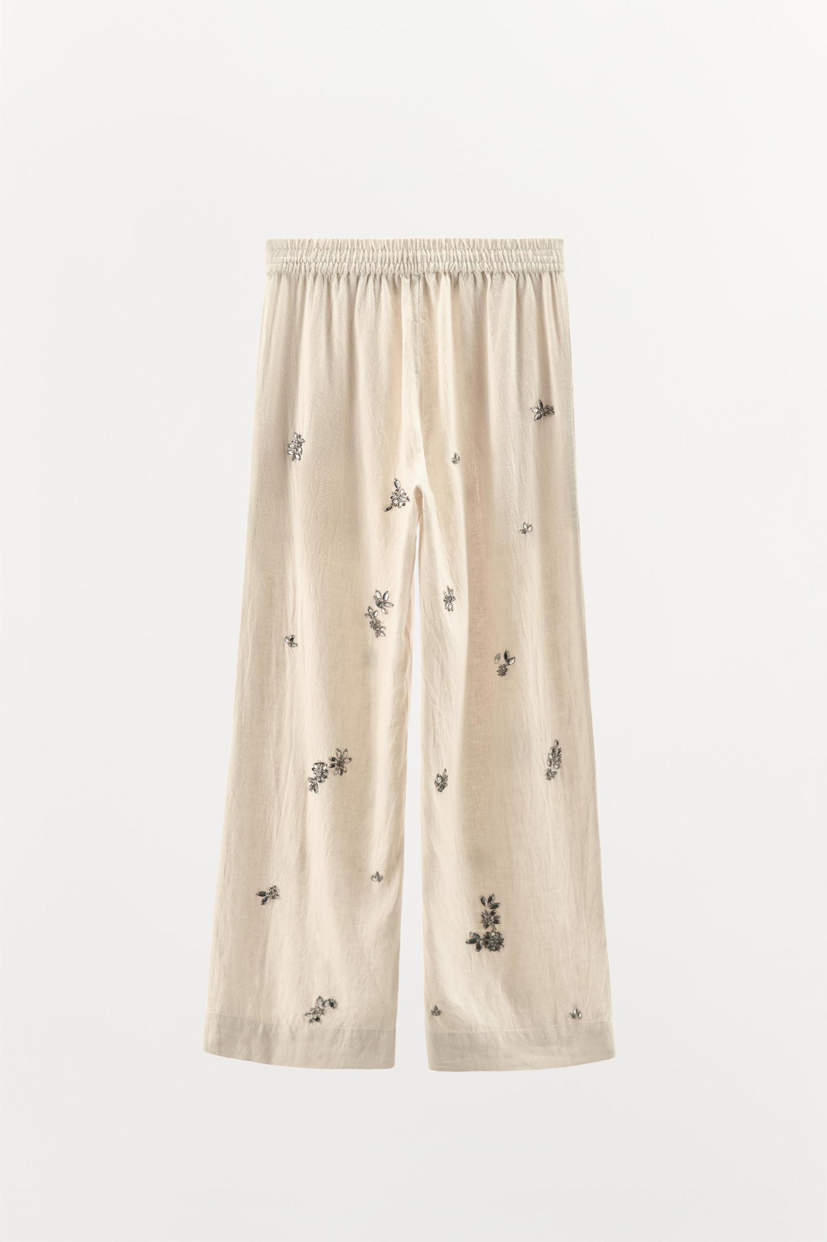 JEWELED LINEN PANTS Product Image