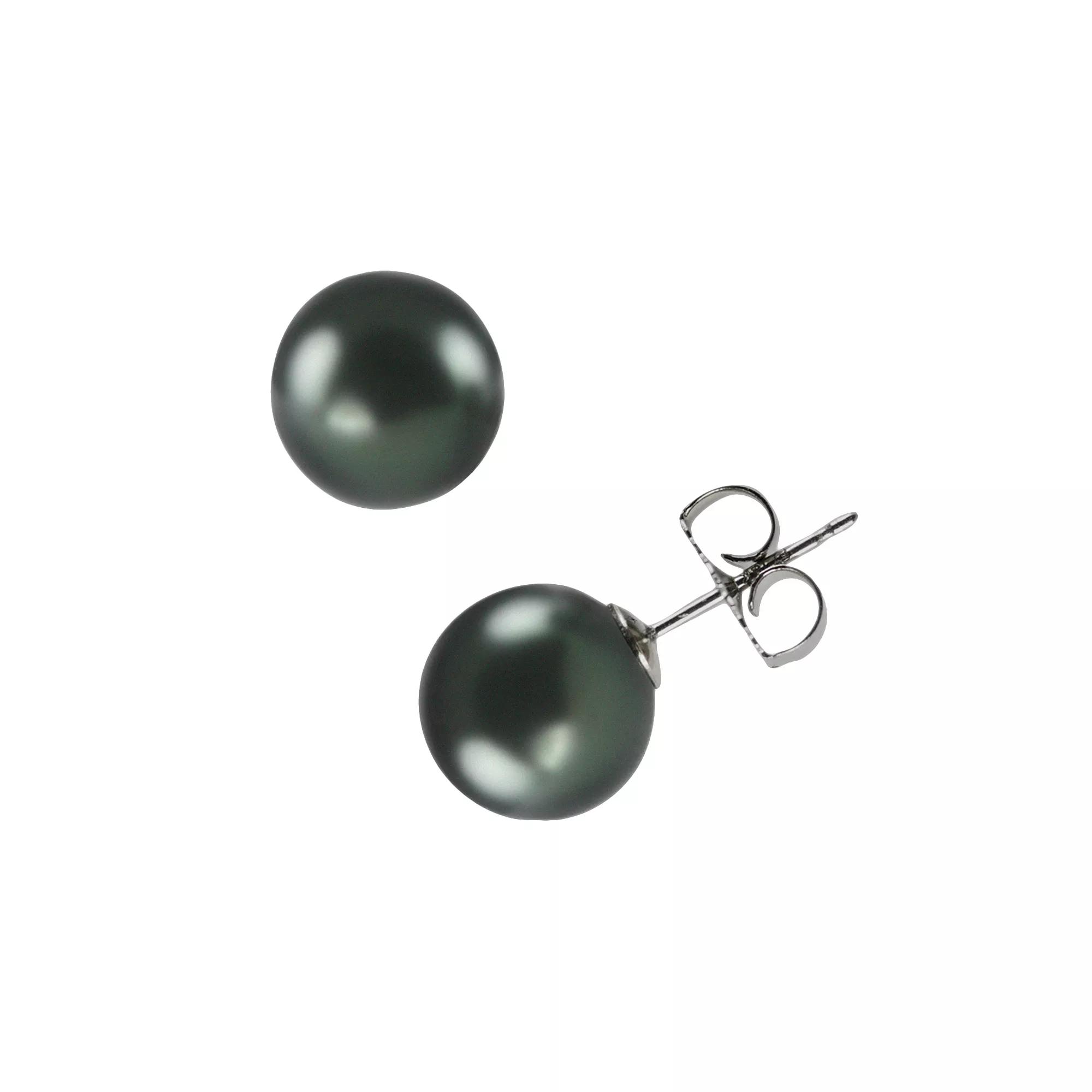 PearLustre by Imperial 18k White Gold Tahitian Cultured Pearl Stud Earrings, Women's, Black Product Image