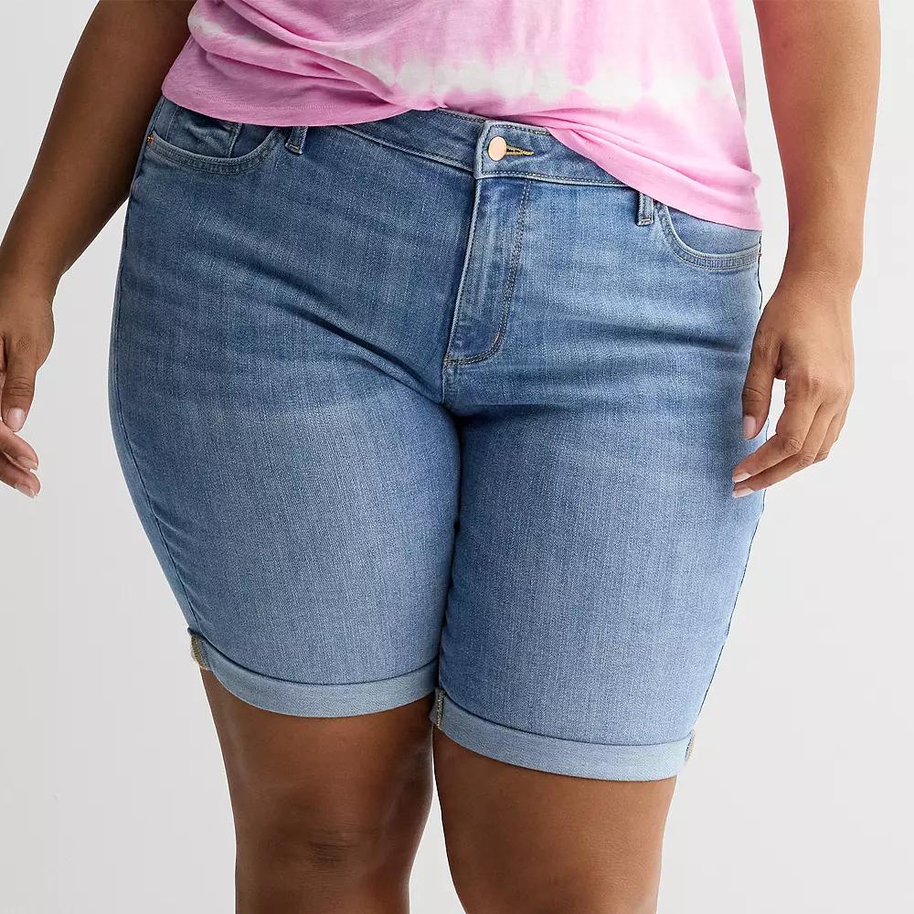 Plus Size Sonoma Goods For Life Roll Cuff Denim Bermuda Shorts, Womens Product Image