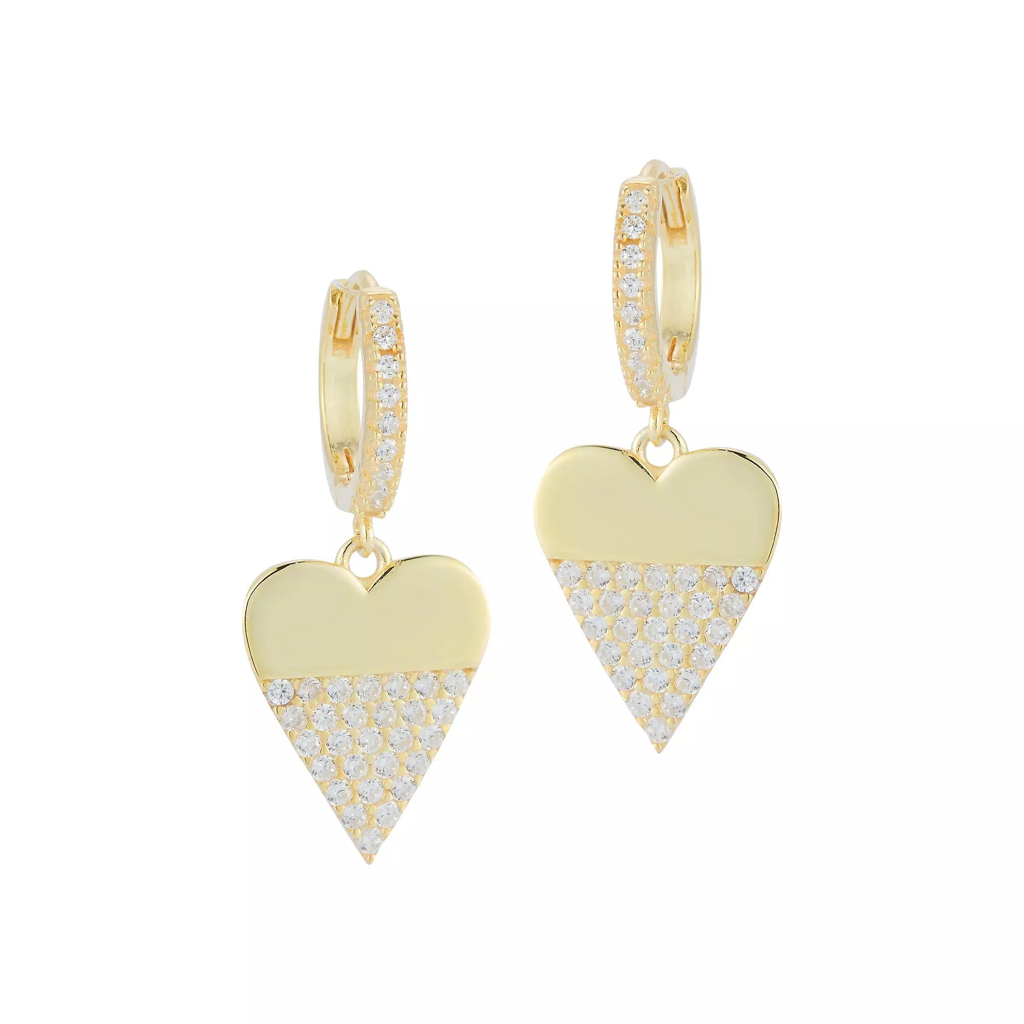 Sunkissed Sterling Cubic Zirconia Heart Charm Huggie Earrings, Women's, Gold Tone Product Image