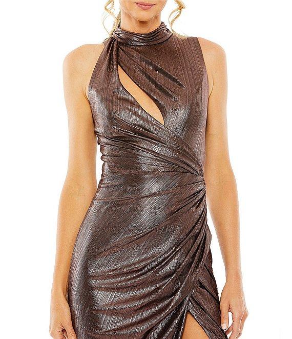 Mac Duggal Metallic Mock Neck Sleeveless Cutout Gown Product Image