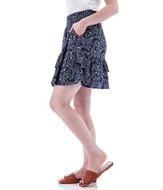 Aventura Francesca Floral Crepe Woven Wide Smocked Ruffle Pull-On Skirt Product Image