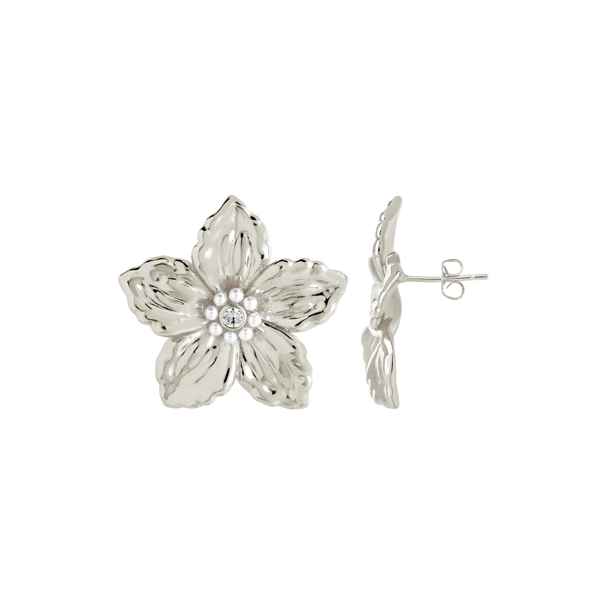MC Collective Cubic Zirconia Flower Stud Earrings, Women's, Silver Tone Product Image