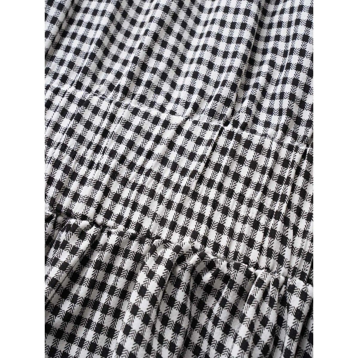 Plus Size Gingham Frill Trim Gathered Midi Dress Black Women Casual Gathered Round Neck Sleeveless Curvy BloomChic 14-16/1X Product Image