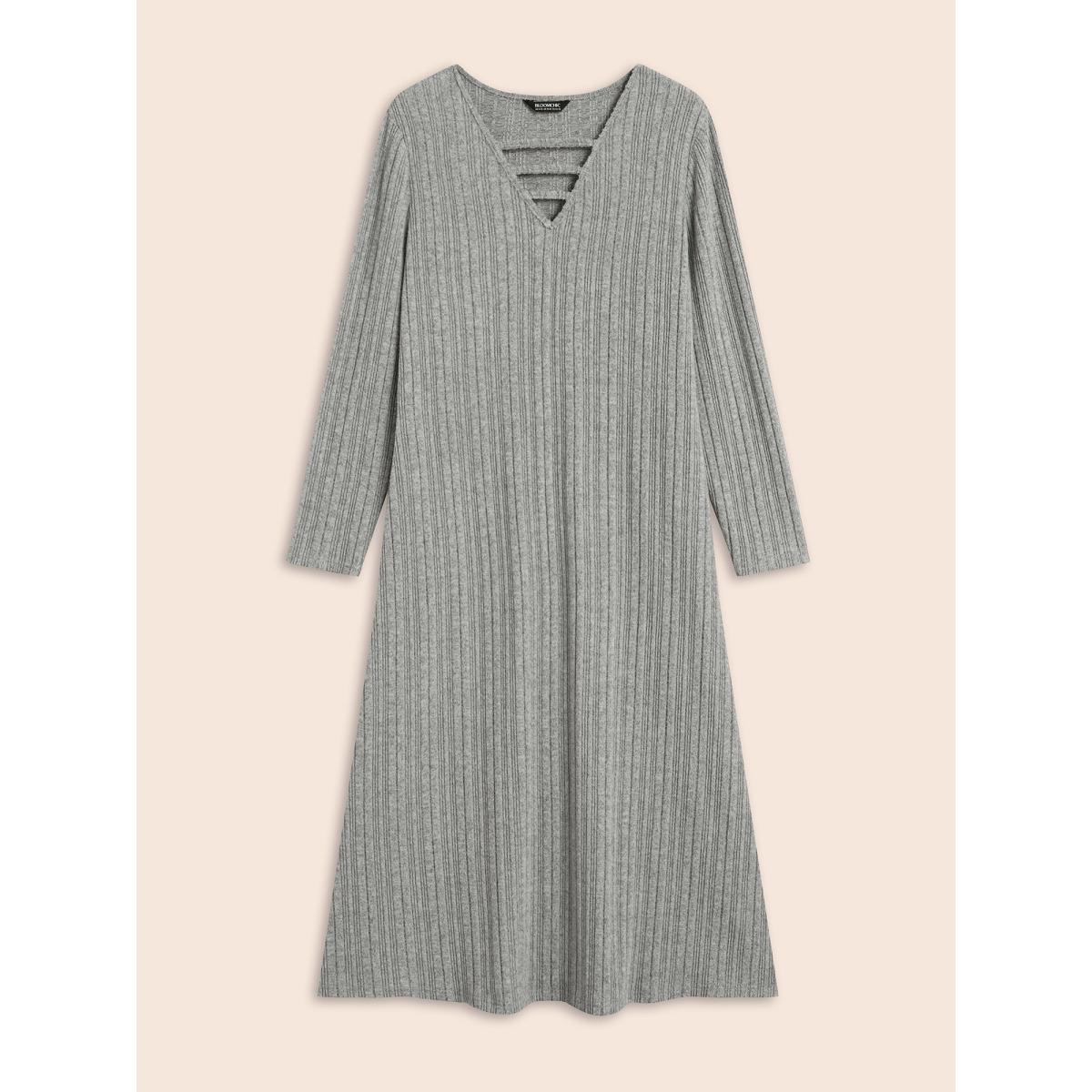 Plus Size Airy Cozy Neck Cut-Out Midi Dress Mediumgray Women Leisure Texture Knit Dresses Bloomchic 22-24/3X Product Image