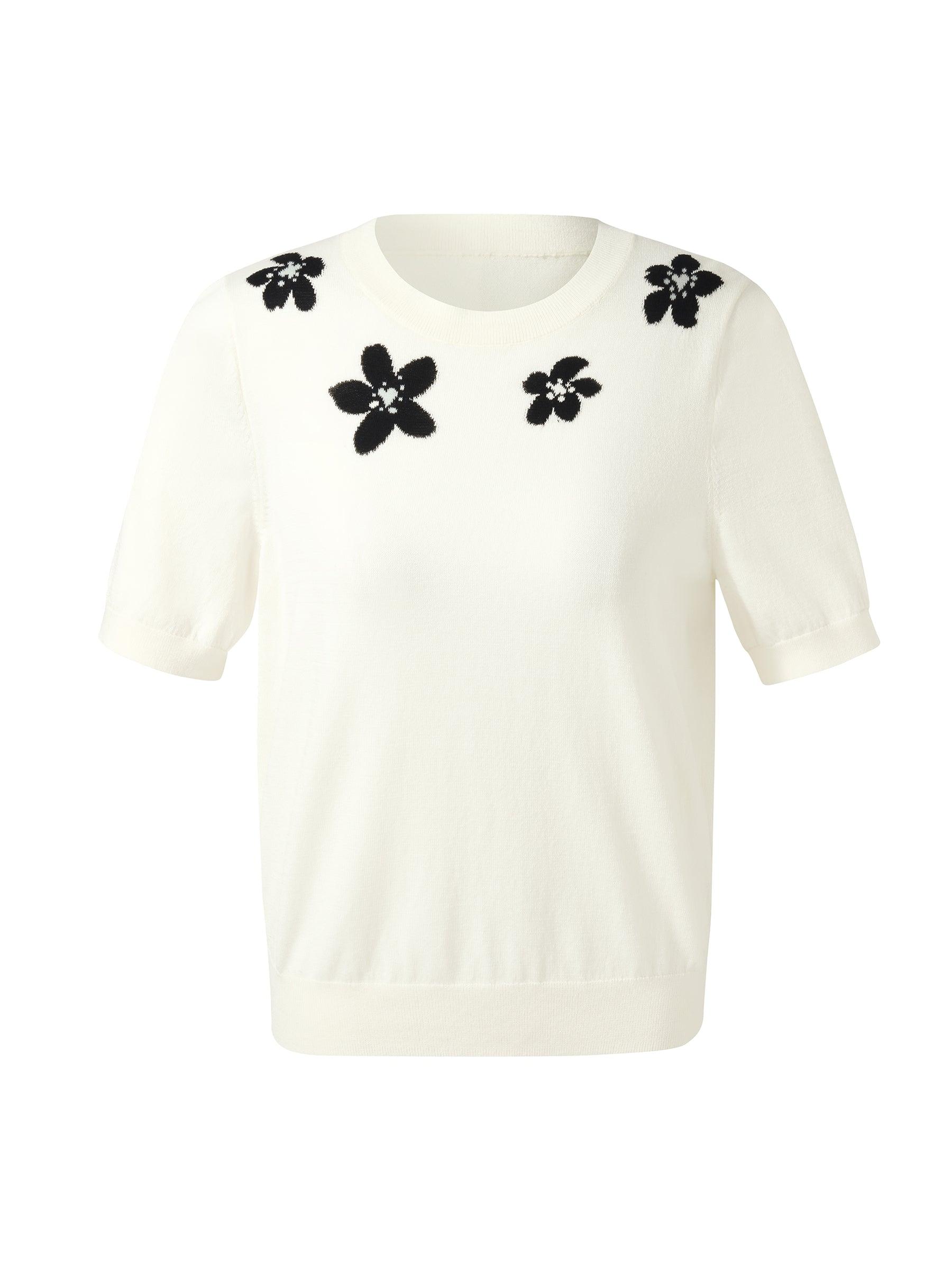 Tencel Blend Floral Jacquard Women Knit Top Product Image