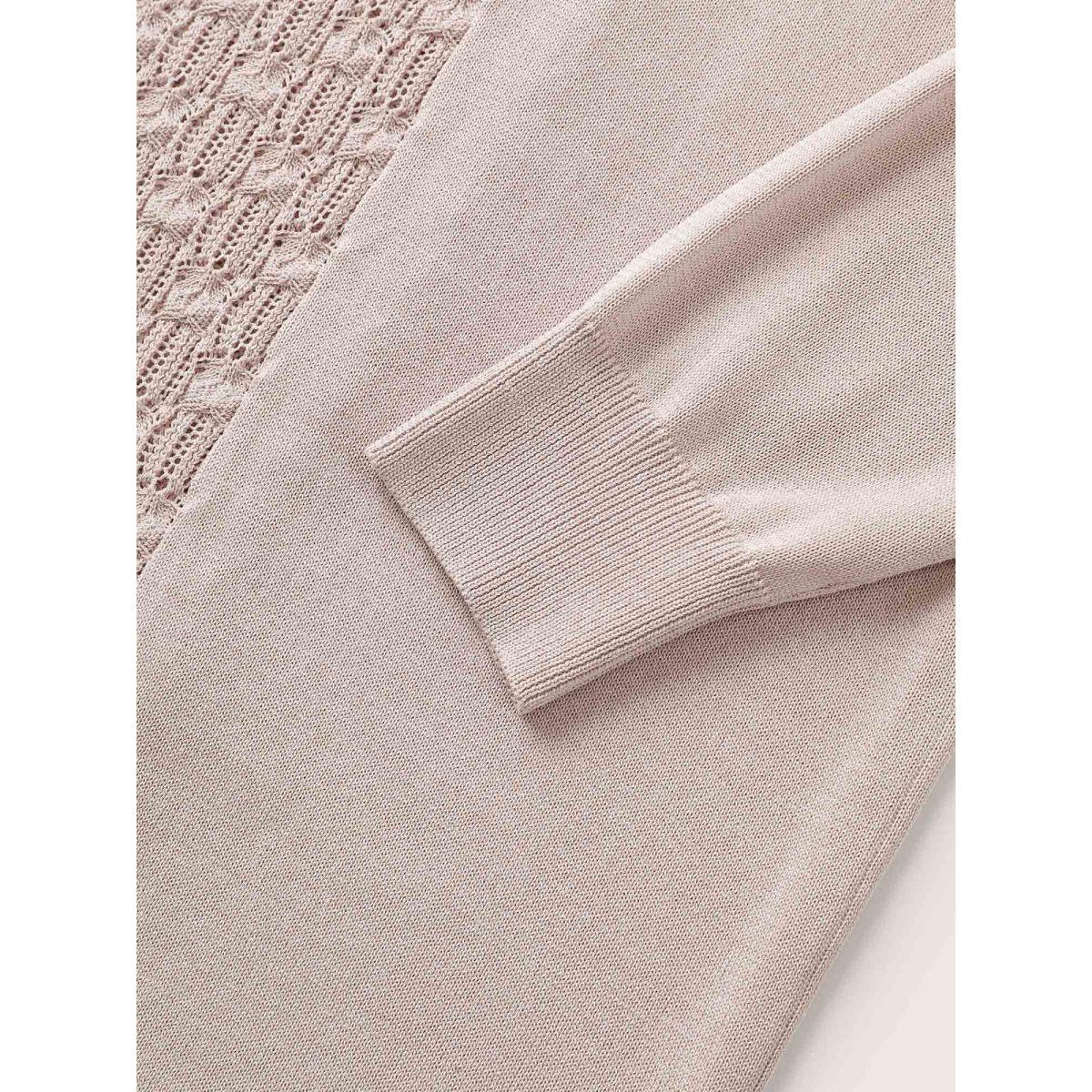 Plus Size Plain Lapel Collar Pointelle Knit Backless Cardigan Apricot Women Casual Long Sleeve Everyday Cardigans BloomChic 14-16/1X Product Image