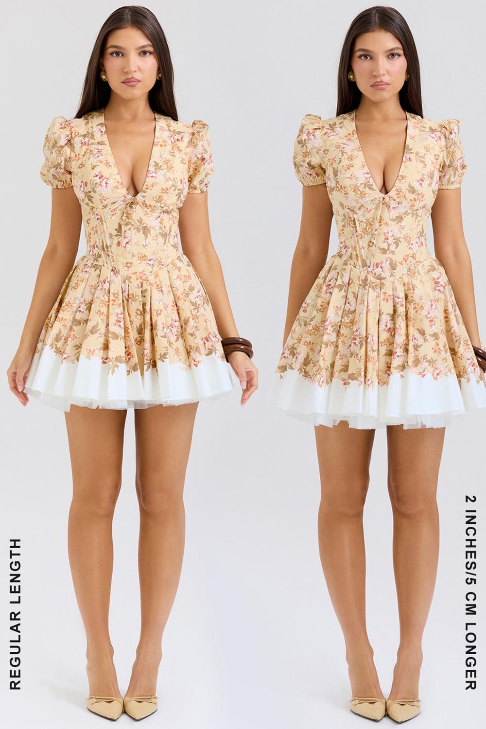Imani  honeyflower print pleated cotton mini dress Product Image
