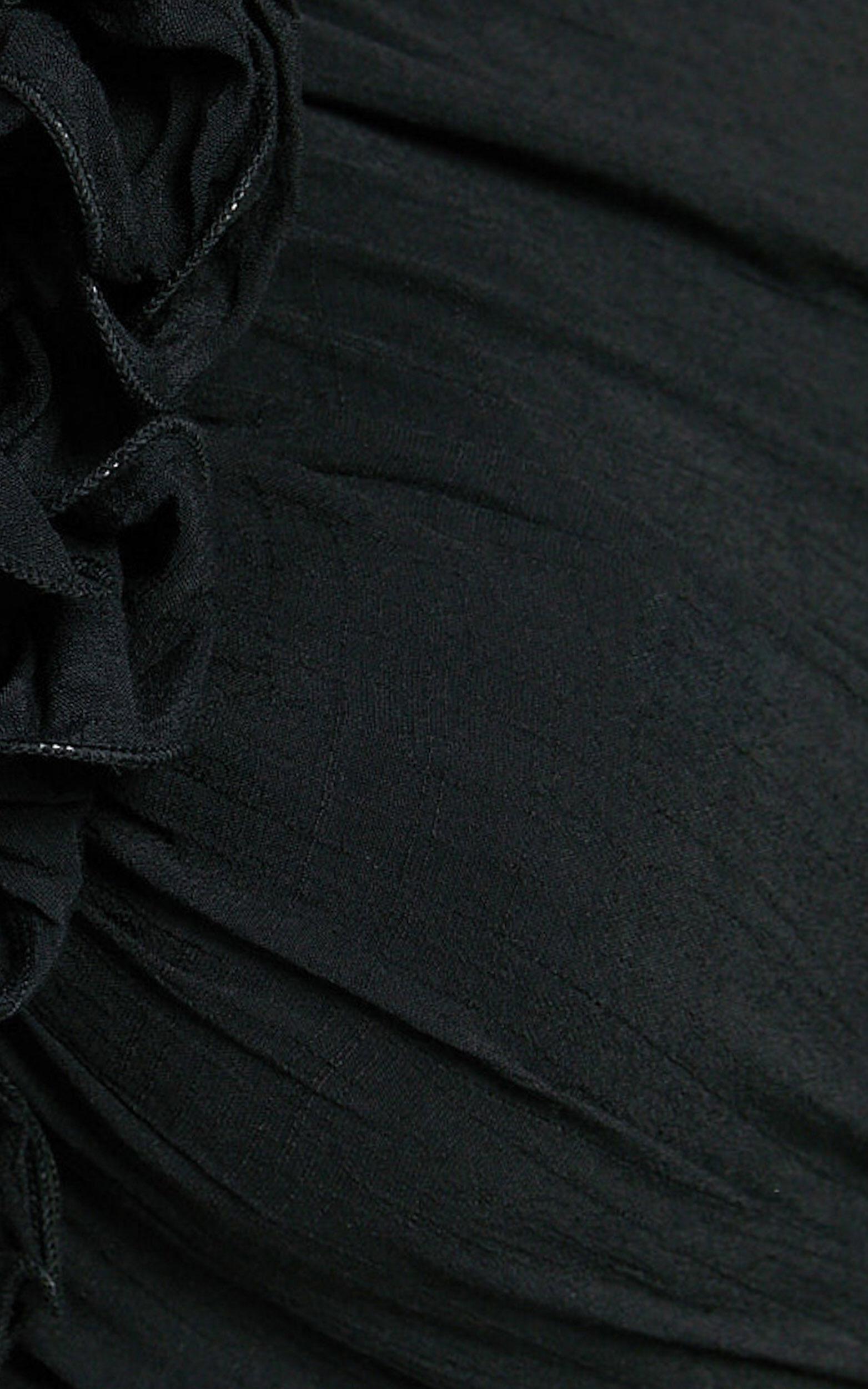 Anessa Midi Dress - One Shoulder Ruffle Detail Side Cut Out Dress in Black Product Image