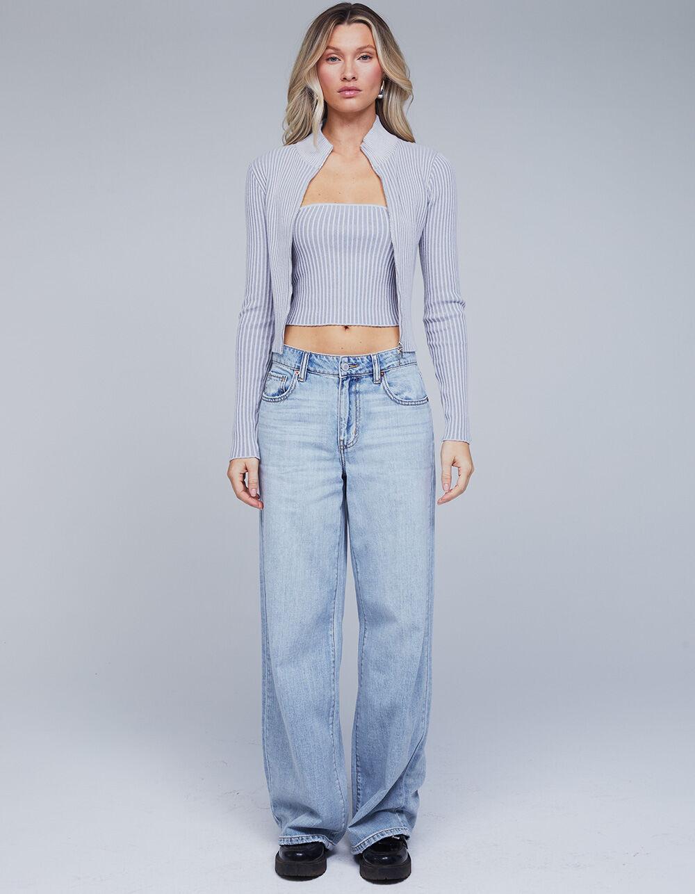 RSQ Womens Plated Rib Double Zip Cardigan - GRAY Product Image