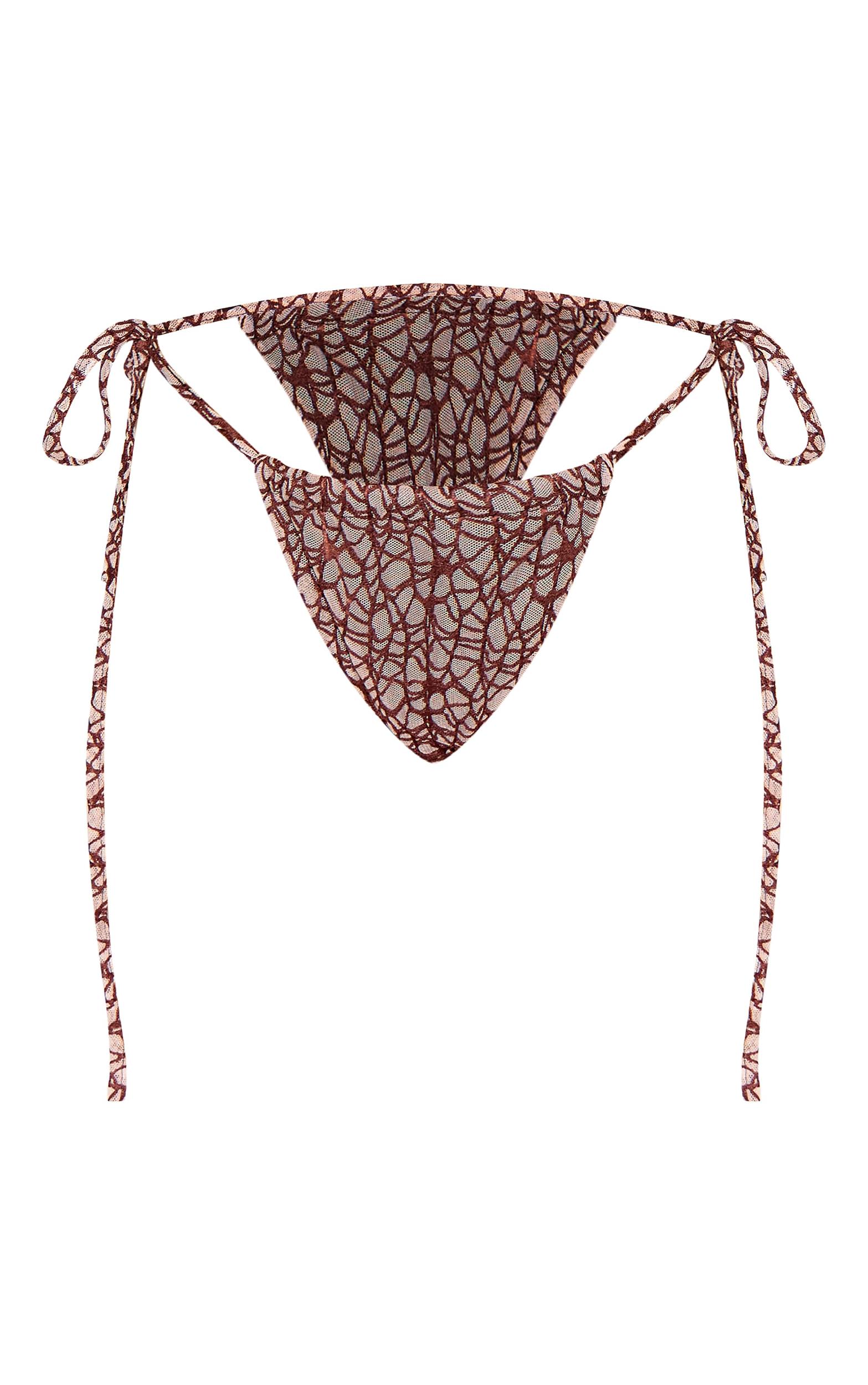 Brown Textured Detail Tie Side Bikini Bottoms Product Image