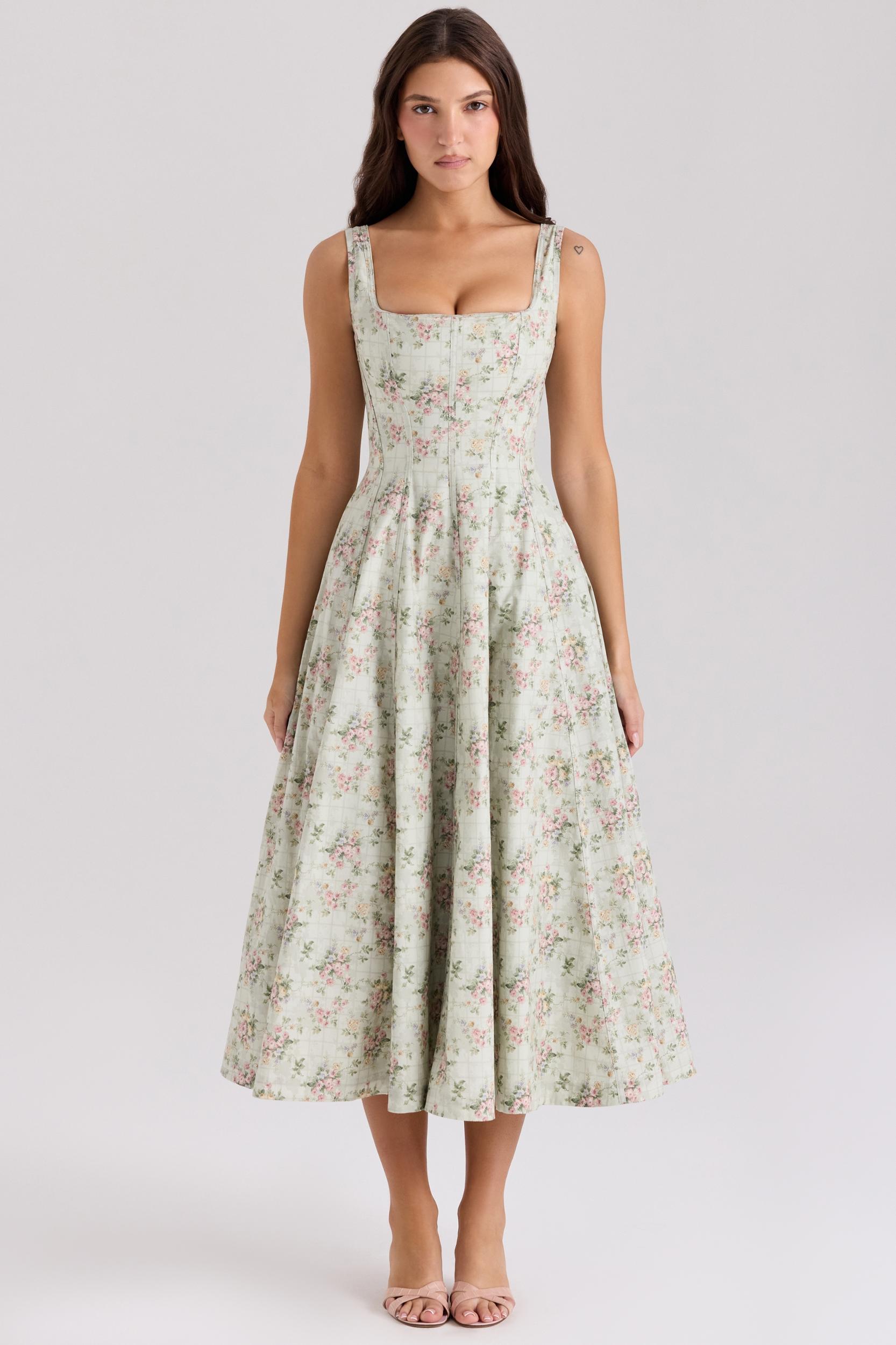 Mariabella  sage floral print cotton midi dress Product Image