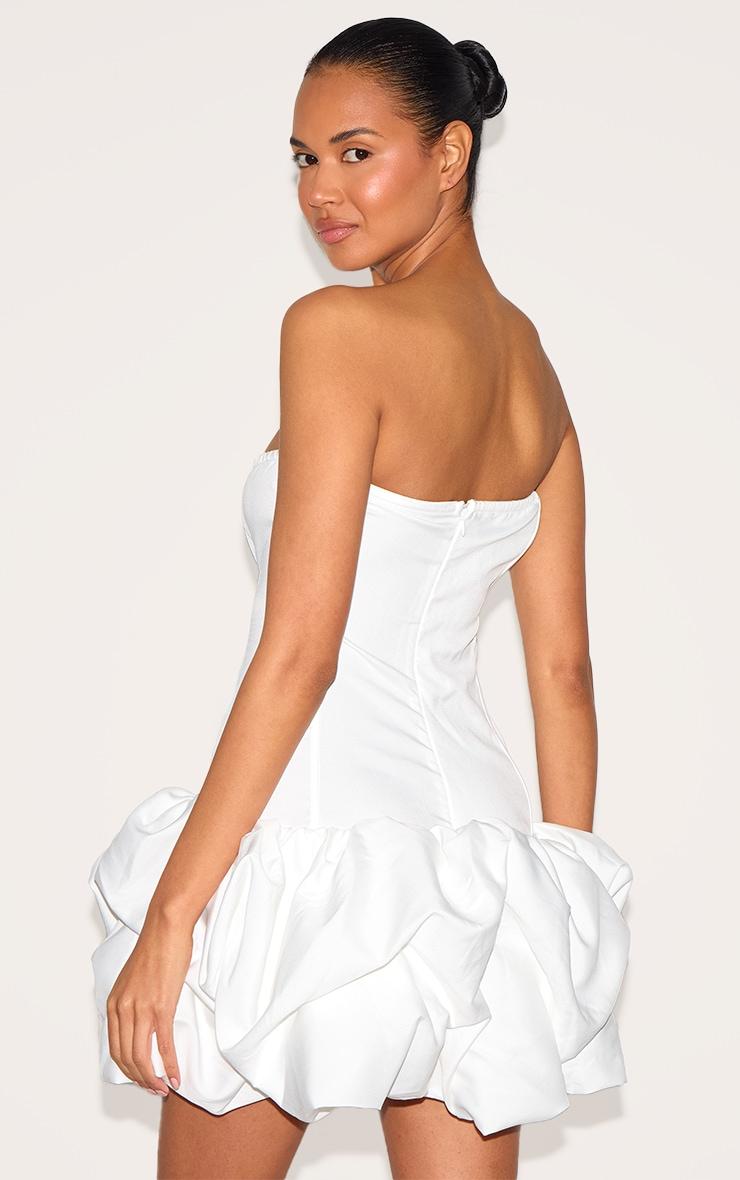 Premium White Woven Corset Puffball Hem Mini Dress Product Image