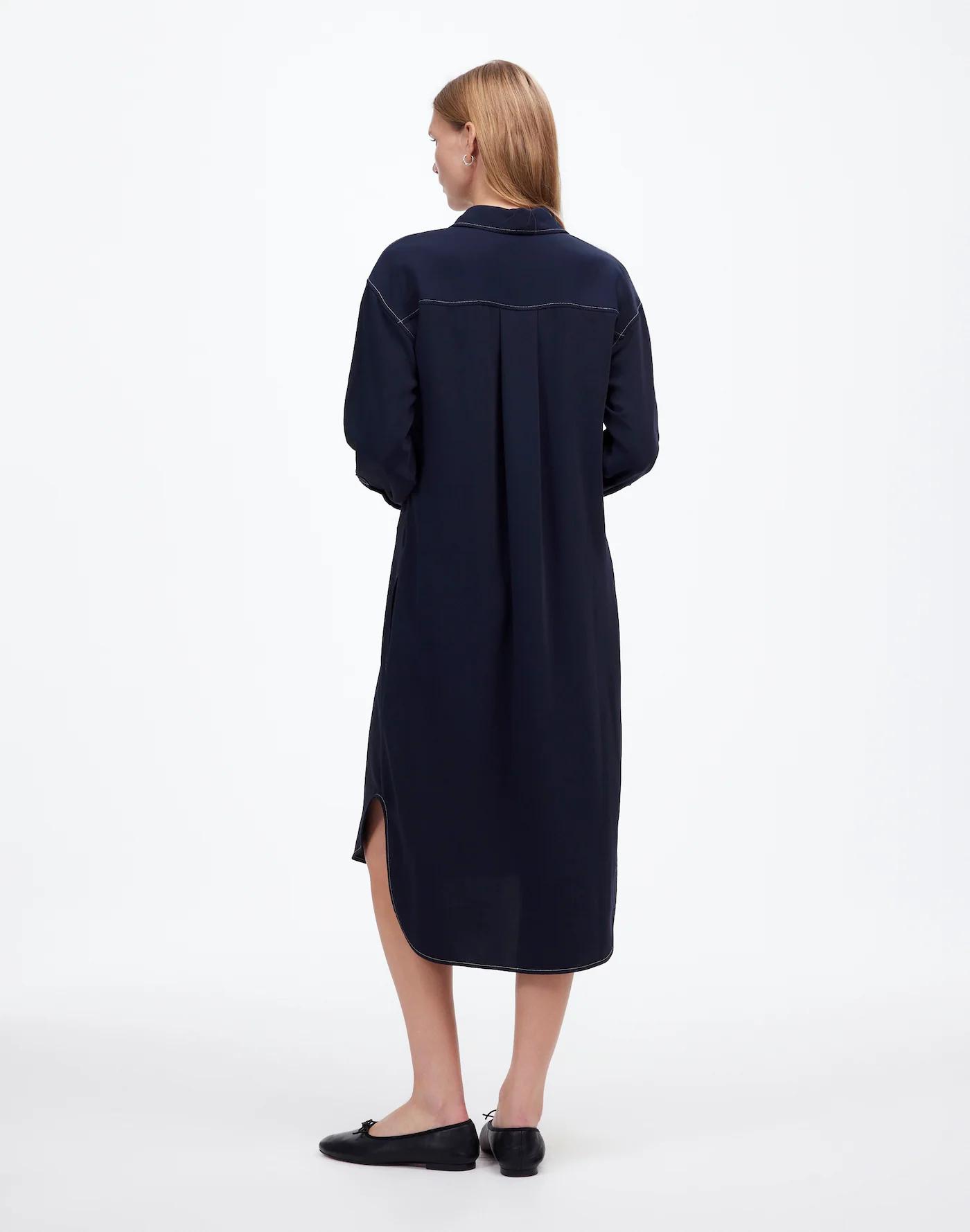 Contrast-Stitched Midi Shirtdress Product Image