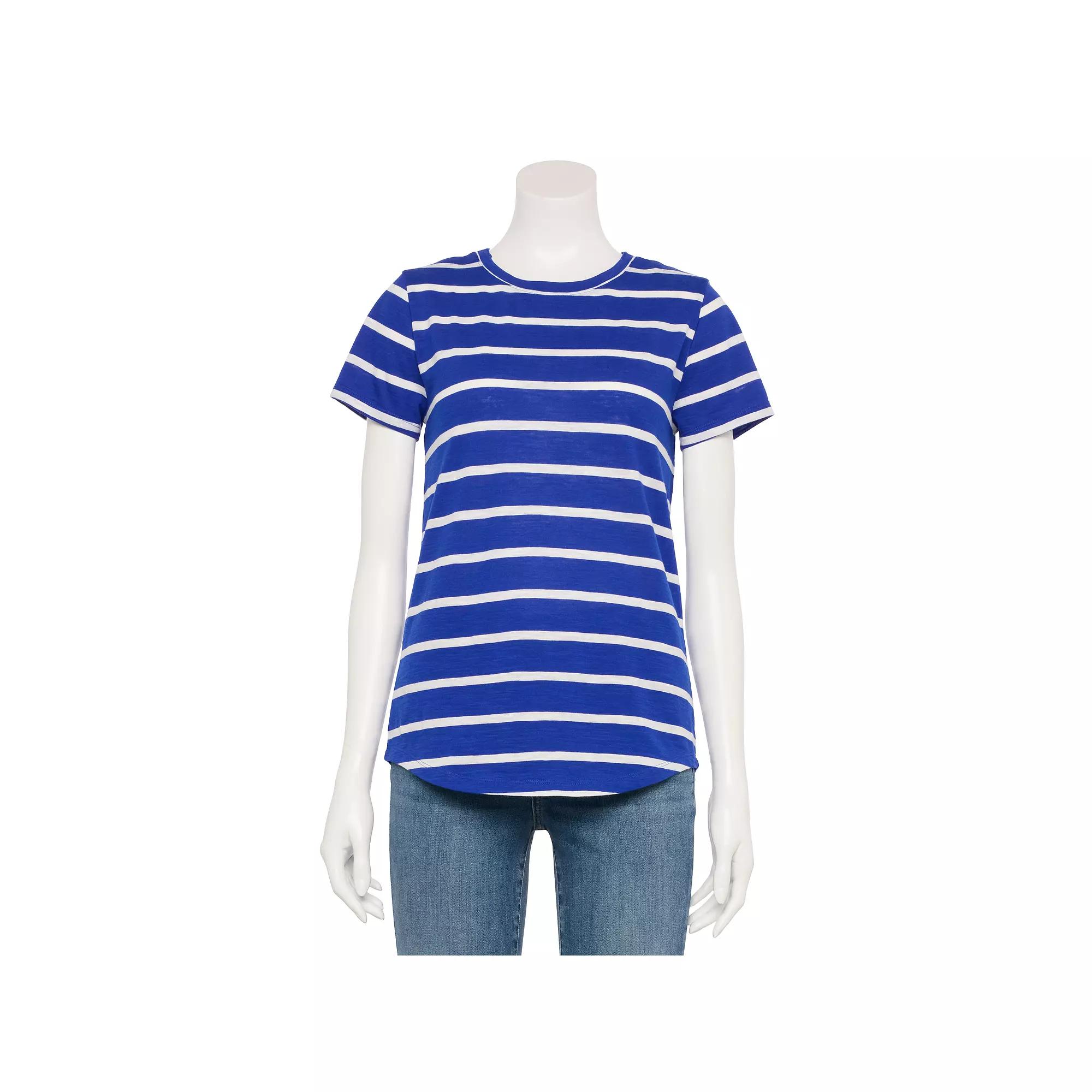 Women's Sonoma Goods For Life® Adaptive Everyday Short Sleeve Crewneck T-Shirt, Size: Small, Blue Ivory Stripe Product Image