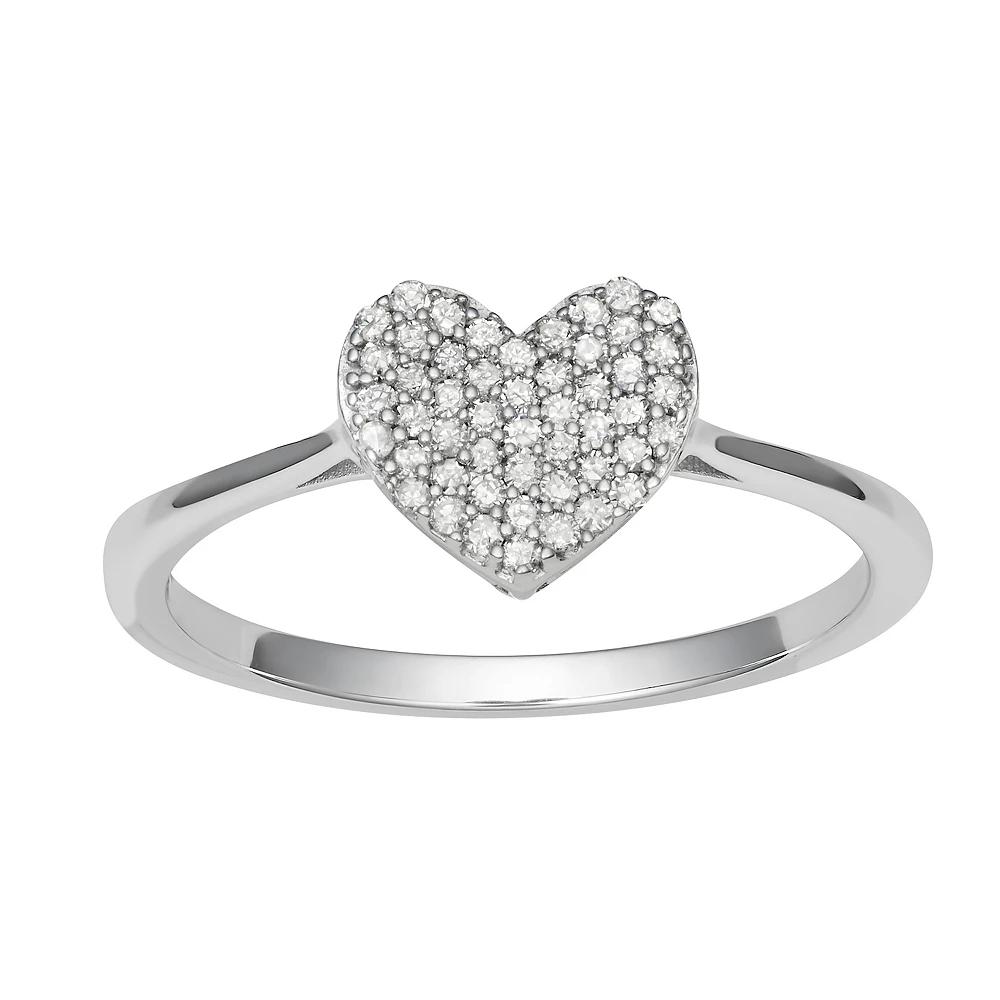 HDI 1/5 Carat T.W. Diamond Heart Ring, Women's, Size: 9, 10k White Gold Product Image