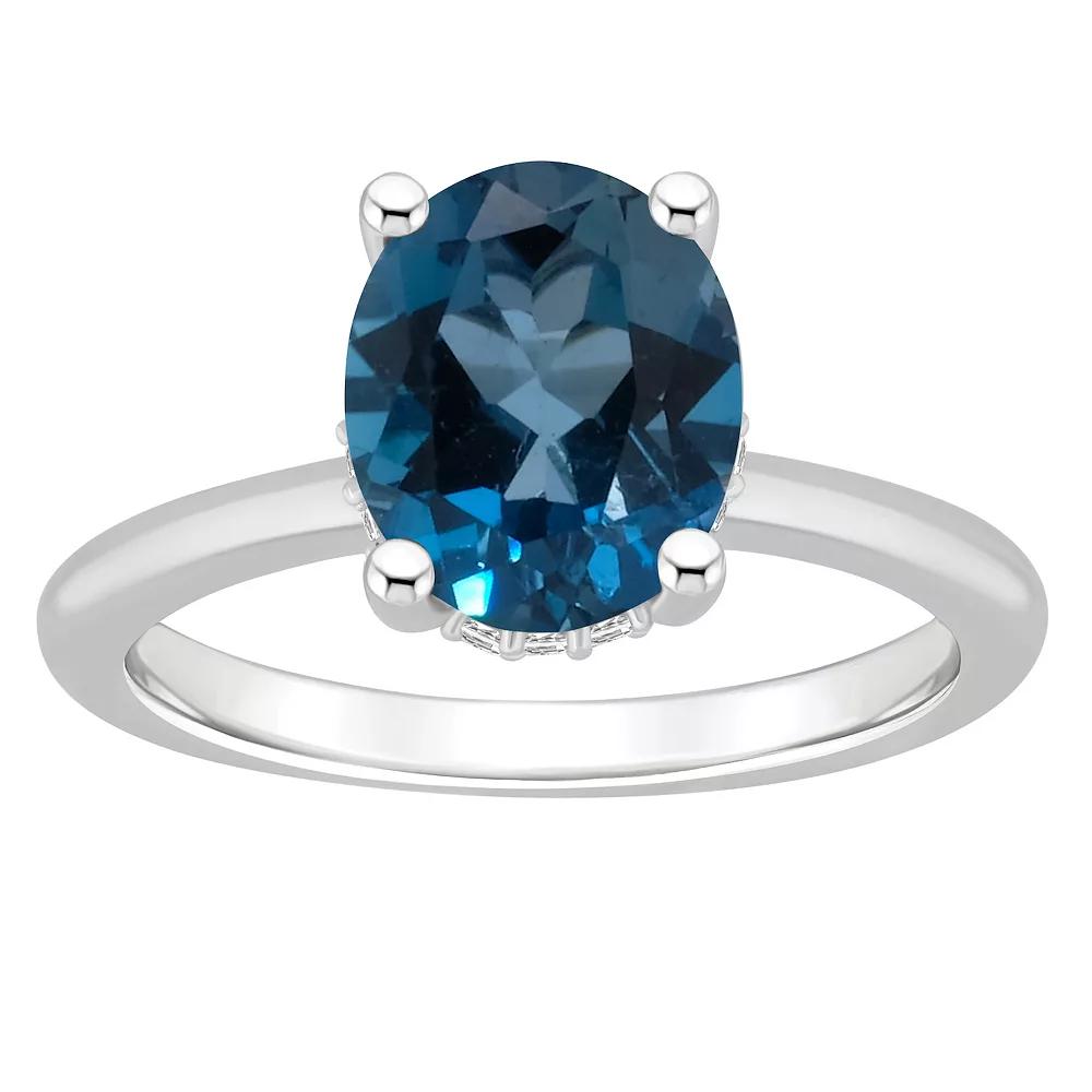 Alyson Layne Sterling Silver 10 mm x 8 mm Oval Gemstone & Diamond Accent Ring, Women's, London Blue Topaz Product Image