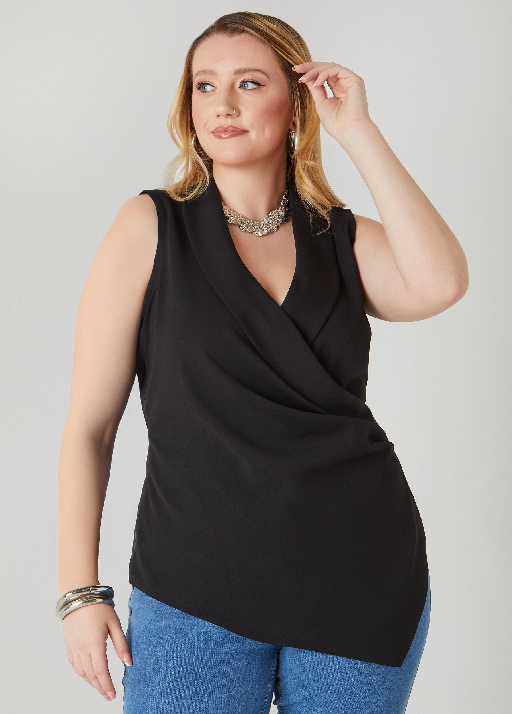Plus Size Gathered Faux Wrap Top Ashley Stewart Product Image
