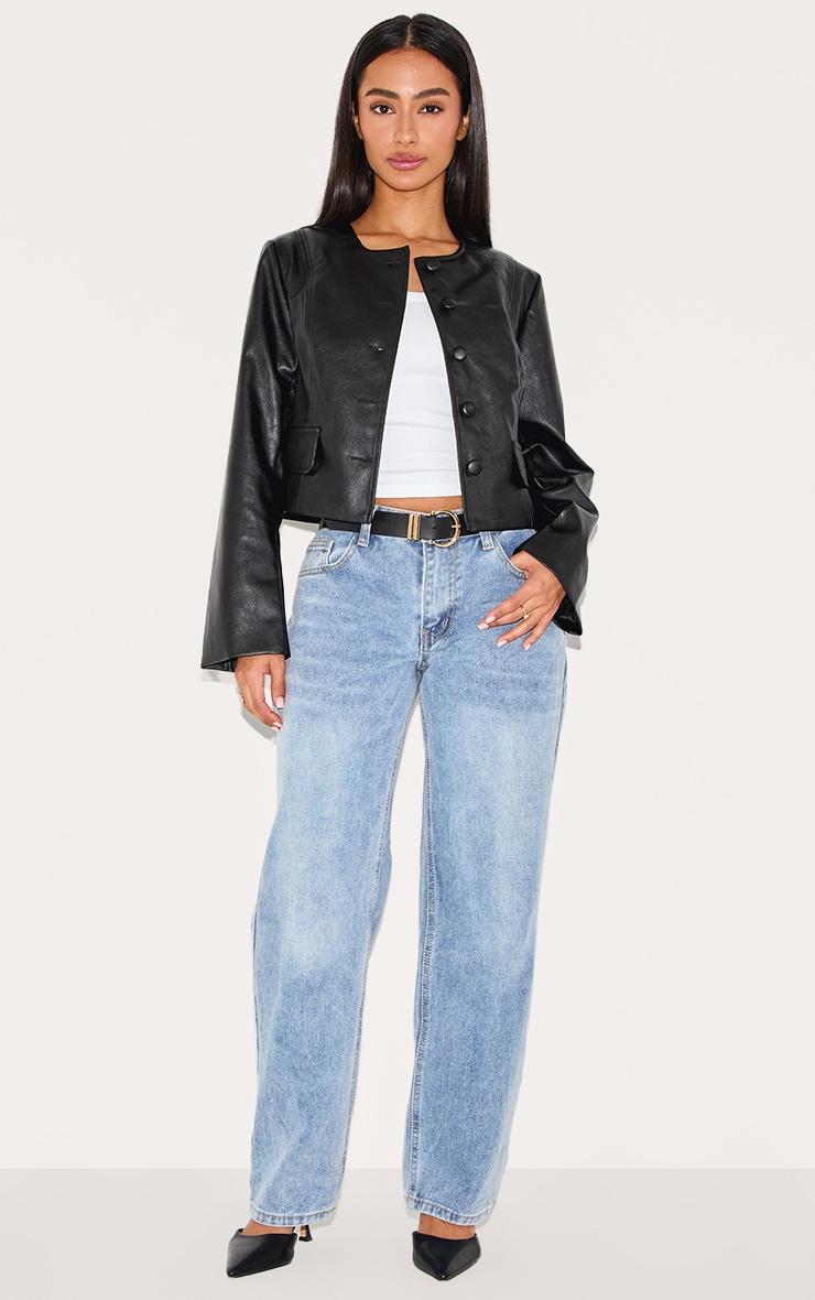 Petite Black Faux Leather Boxy Jacket Product Image