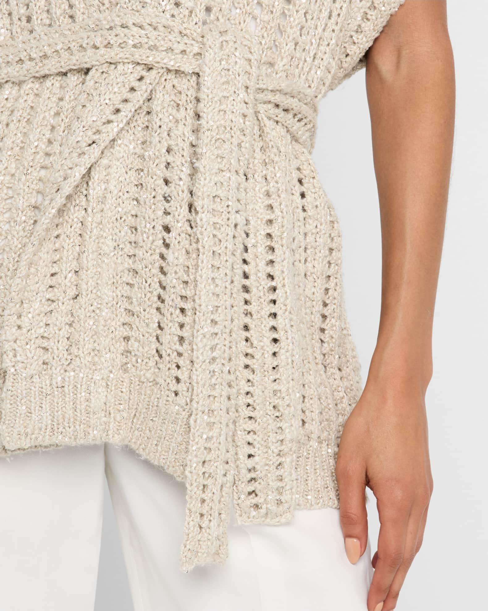 Openwork Pailette Rib Long Wrap Cardigan Product Image