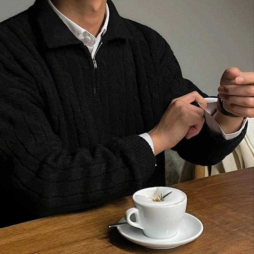 RT No. 18531 TWIST KNIT QUARTER ZIP SWEATER Product Image