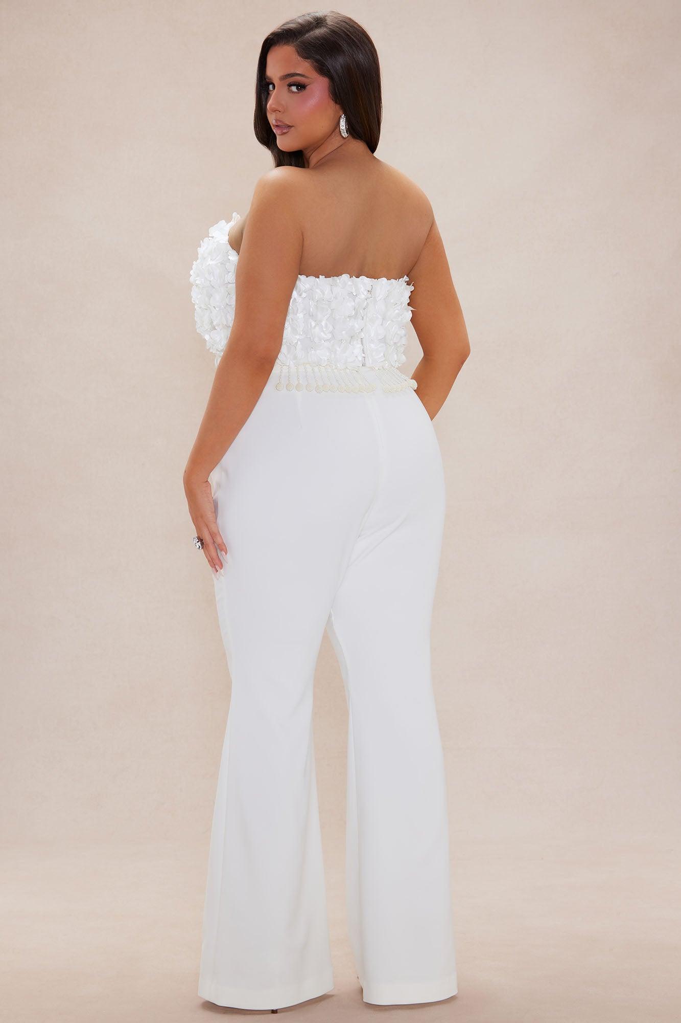 Emily Floral Flare Pant Set - Off White Product Image