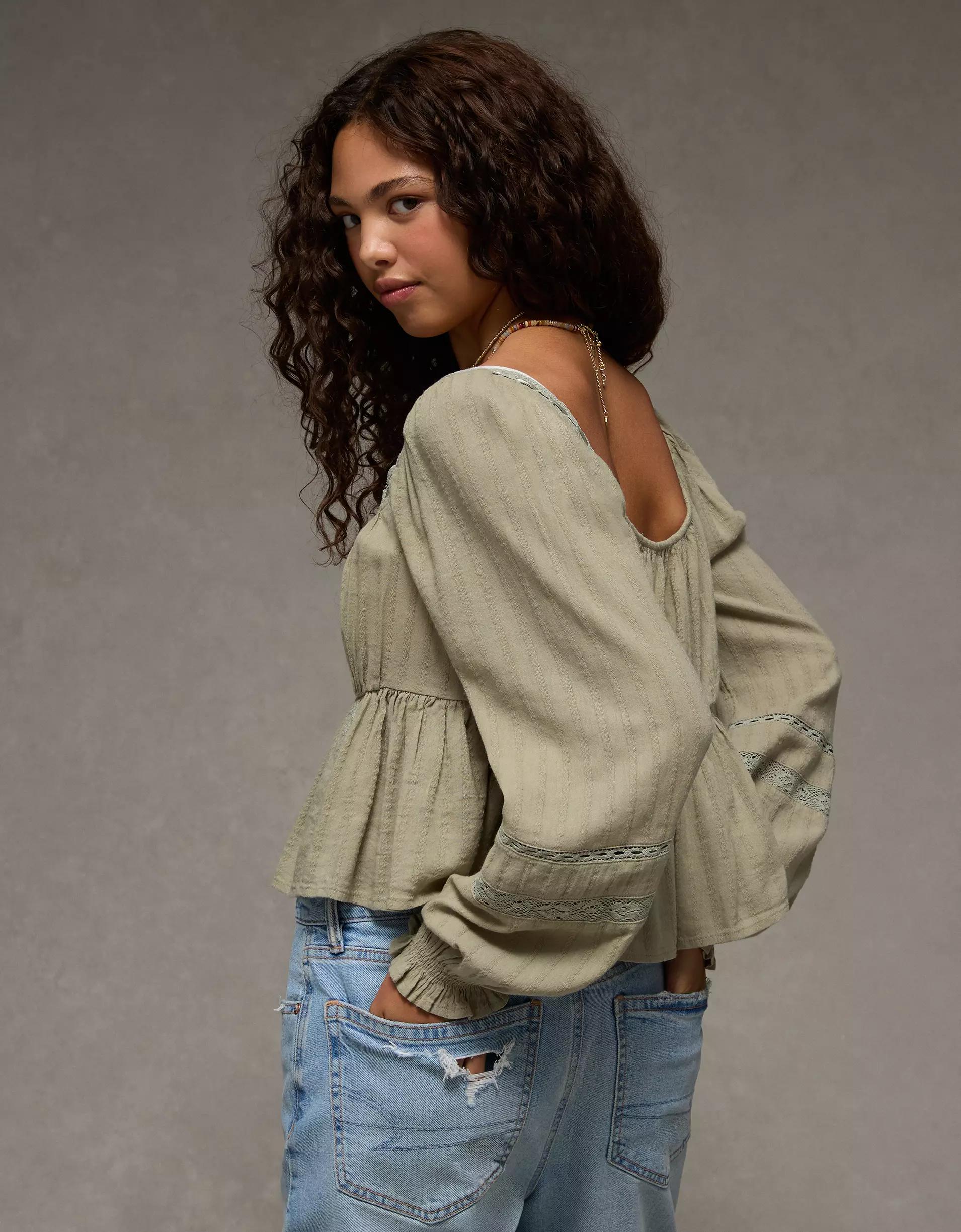 AE Long-Sleeve Babydoll Blouse Product Image