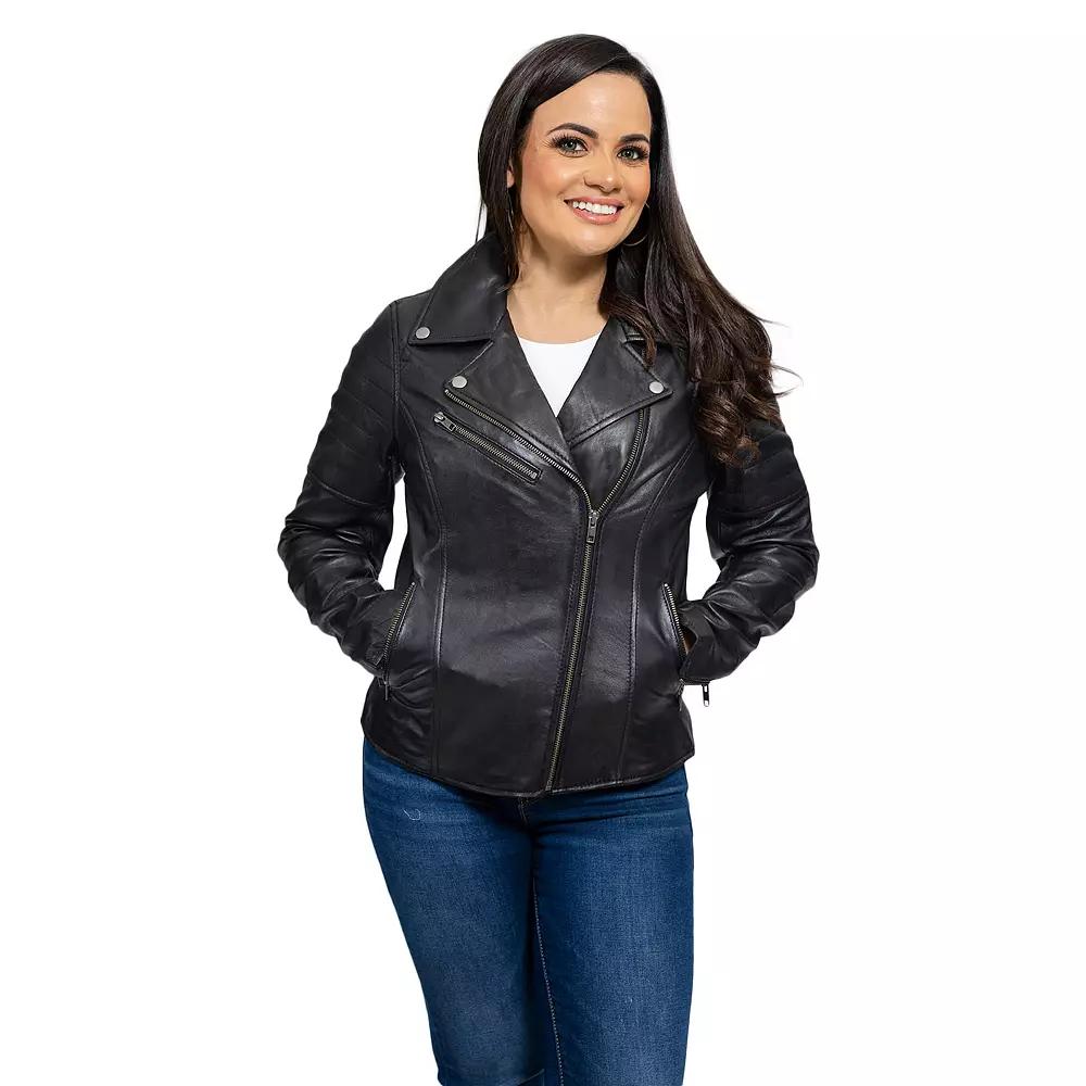 Women's Whet Blu Asymmetrical Moto Leather Jacket,  Product Image